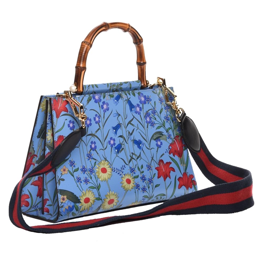 Gucci Flora Azure Shanghai Blue Large Floral Handbag Italy Bag Handbag Flower Bamboo New: Gucci Flora Azure Shanghai Blue Large Floral Handbag Italy Bag Handbag Flower Bamboo New