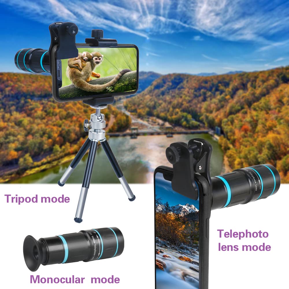 Godefa Cell Phone Camera Lens with Tripod+ Shutter Remote,6 in 1 18x Telephoto Zoom Lens/Wide Angle/Macro/Fisheye/Kaleidoscope/CPL, Clip-On lense Compatible for iPhone X 8 7 6s Plus, Samsung and More: Phone Camera Lens, 6 lenses+ LED Light+ Remote Shutter+ Tripod, 18X Telephoto Zoom/Wide angle/Macro/Fisheye/CPL/Kaleidoscope camera lens kit for iPhone Xs X XR 8 7 6 Plus Samsung and Android