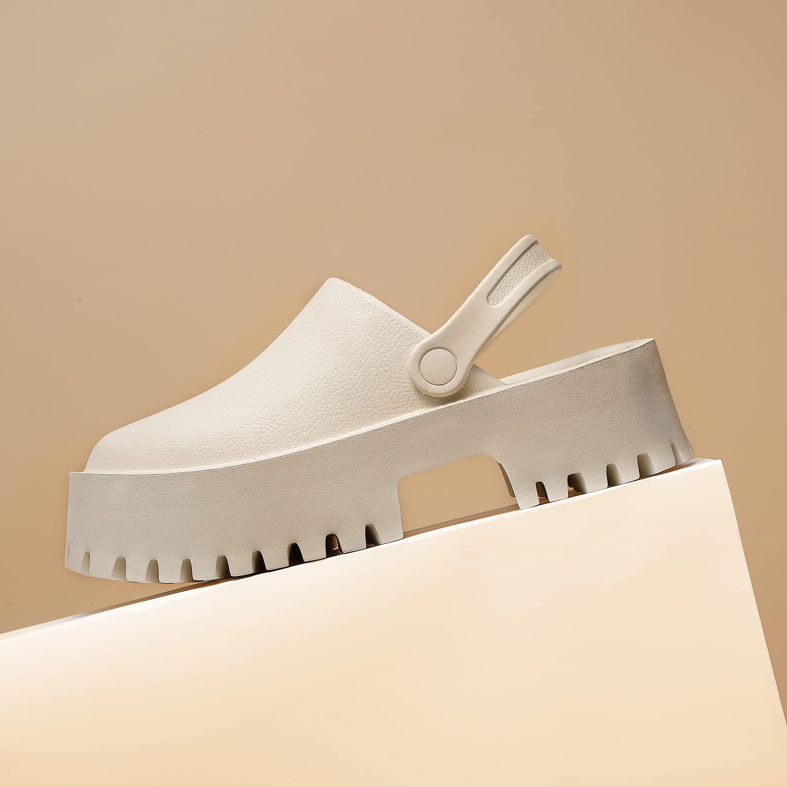 Women Platform Thick Soled Slippers,Beige Slip On Clogs Casual Non Slip Home Lazy Waterproof Fashion Sandals thumbnail 5