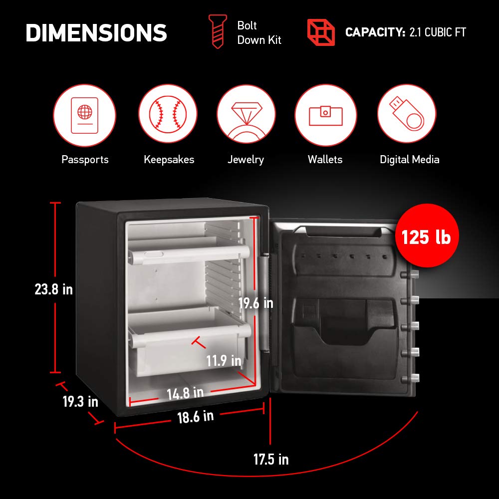 SentrySafe Black Fireproof Waterproof Floor Safe with Dial Combination Lock for Home or Office, 2.05 Cubic Feet, SFW205CWB: 2.05 cu.ft. 1-Hr. Fireproof, Combination, Bolt-Down Safe