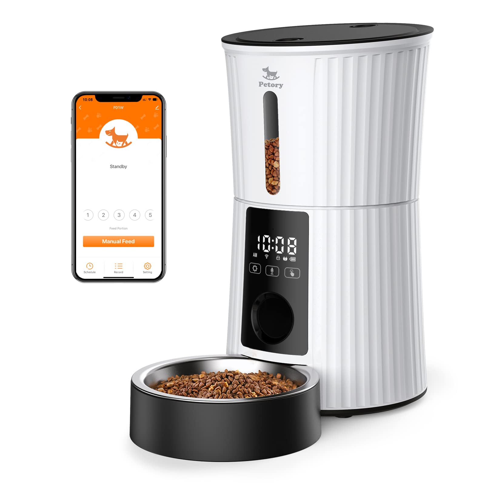 Petory Timed Automatic Cat Feeders - 4L Programable Dry Food Dispenser for Cats and Small Medium Dogs 6 Meals with Desiccant Bag Dual Power Supply 10S Voice Recorder thumbnail 1