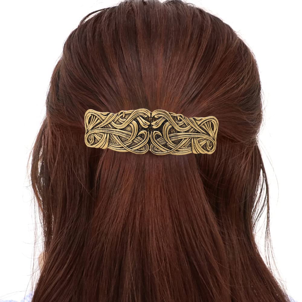JKJF 2 Pcs Celtic Knot Barrette Vintage Hair Barrettes Metal French Hair Clips Engraved Headwear for Women Girls - Gold Silver Style 1 thumbnail 6