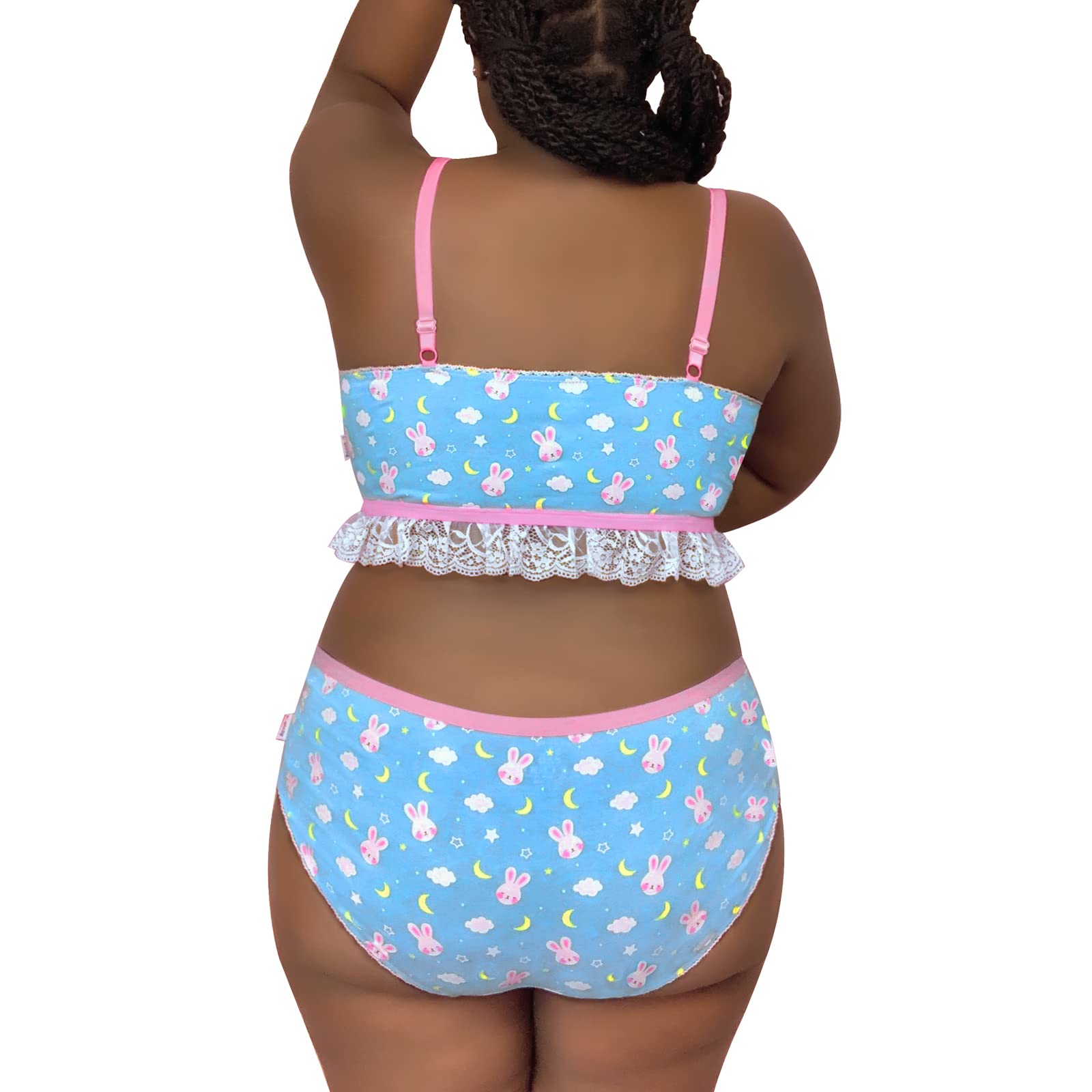 Littleforbig Lacy Trim Women Nightwear Strap Sleepwear Cami Top Shorts Lingerie bralette loungewear Set - Snuggle Bunny: Large Blue
