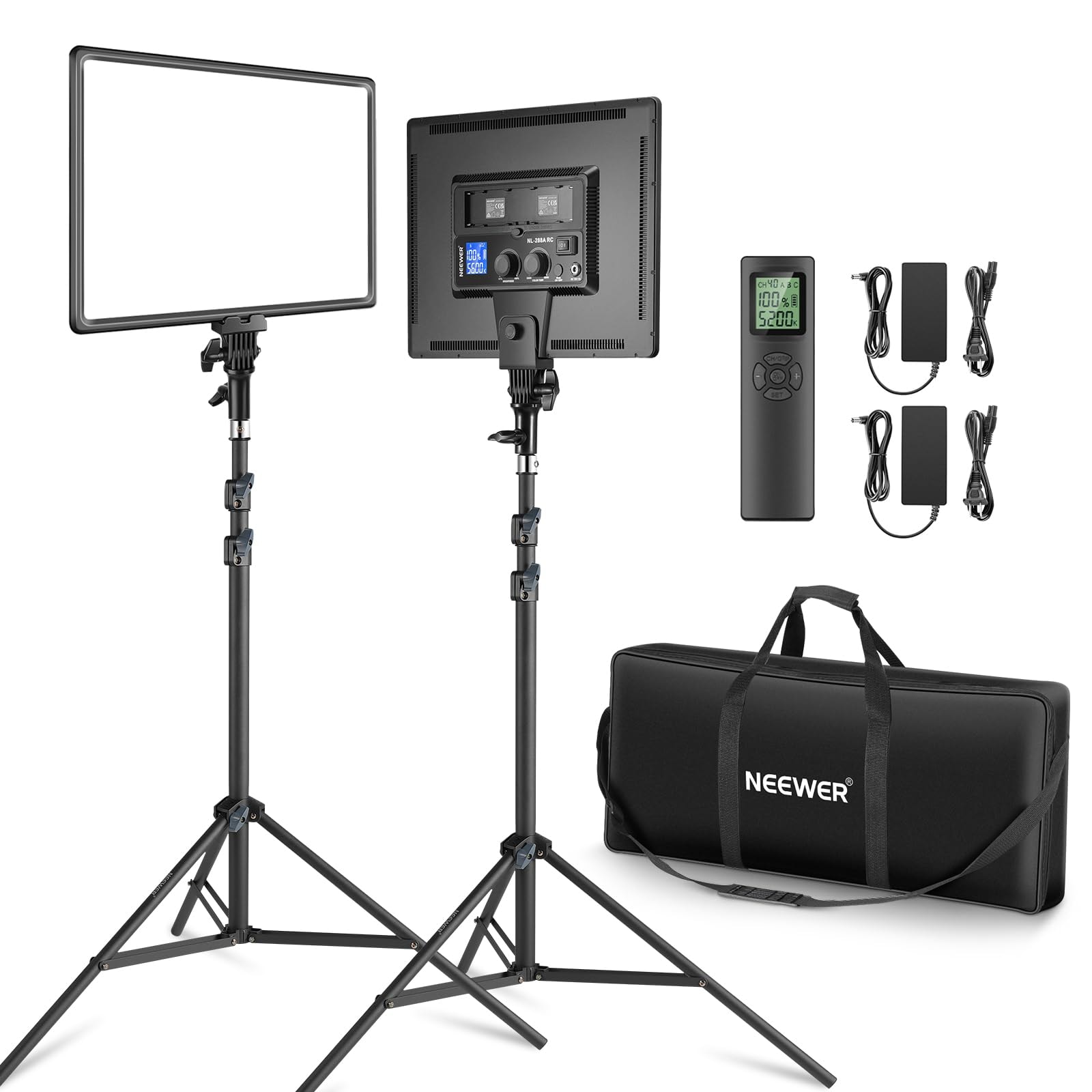 Neewer 13" Led Video Light Panel Kit, 2 Pack Dimmable Bi Color Soft Key Lighting with Tripod Stand, 8000mAh Battery, 3200~5600K CRI97+ 2400Lux for Game/Streaming/YouTube Recording/Studio Photography: NL-288ARC