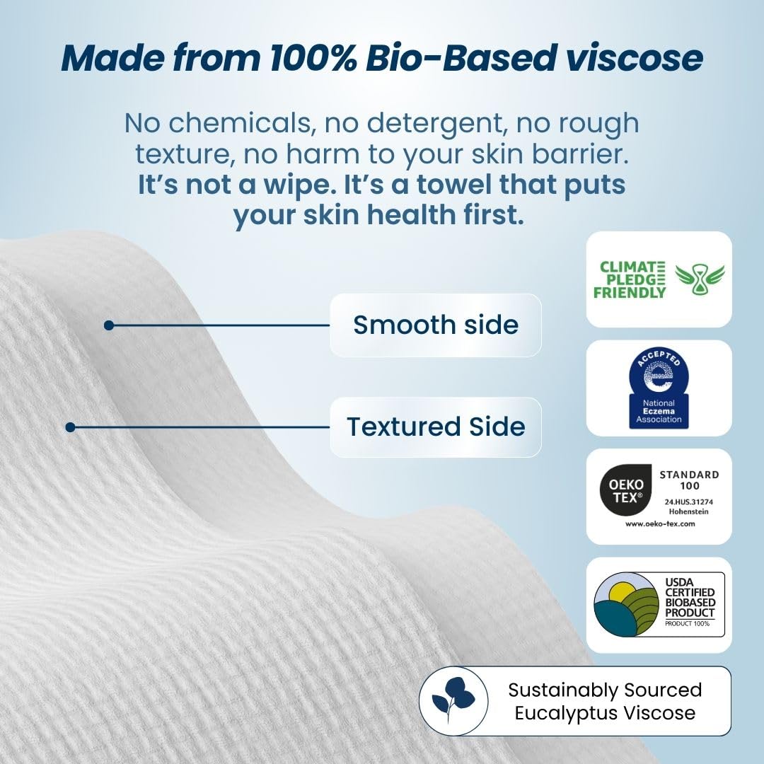 Clean Skin Club Clean Towels XL™, 100% USDA Biobased Face Towel, Disposable Face Towelette, Eczema Association Accepted, Makeup Remover Dry Wipes, Ultra Soft, 300 Ct, 6 Pack: 100 Count (Most Popular!)