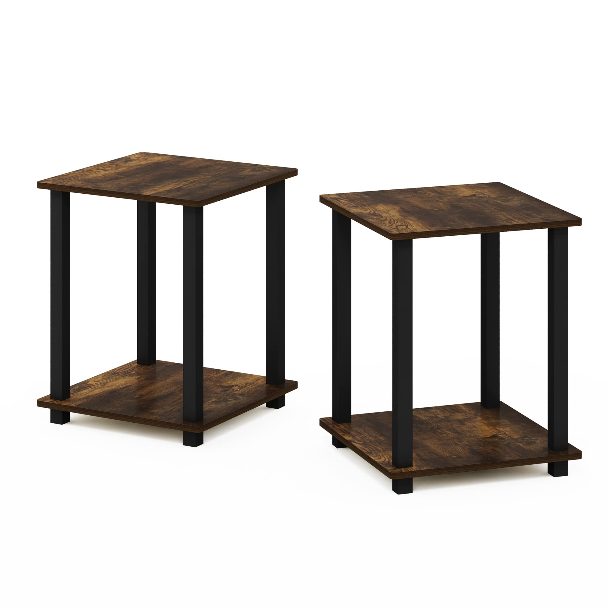 Furinno Simplistic Set of 2 End Table, Espresso/Black: Amber Pine/Black 2-Pack, Plastic Pole 15.6 x 15.6