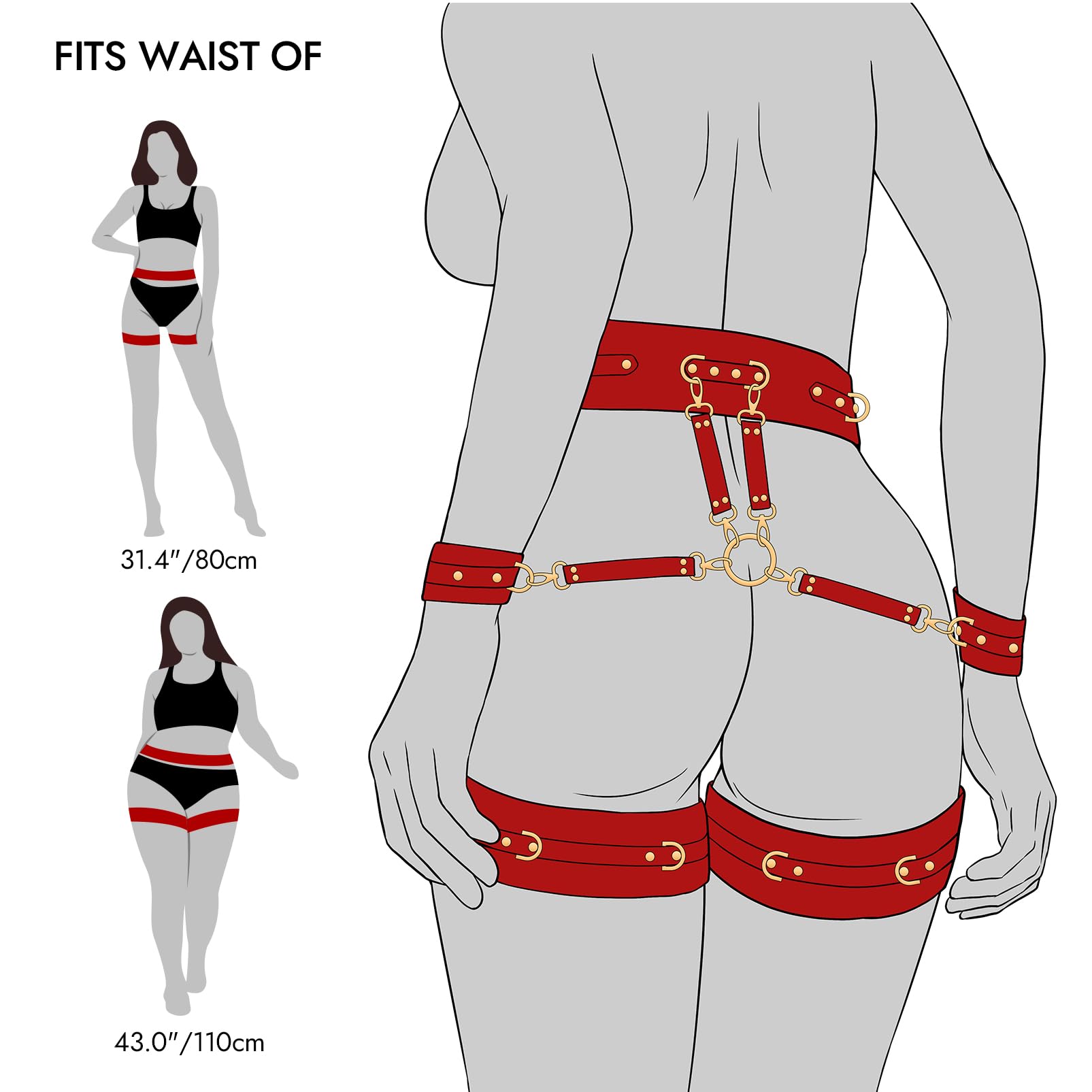 UTIMI Sex Bondage BDSM Kit Restraints 6PCS Sets with Adjustable Handcuffs Ankle Cuff Thigh Cuffs Blindfold Cross Strap Waist Strap Adult SM Games Sex Toys for Men Women and Couples