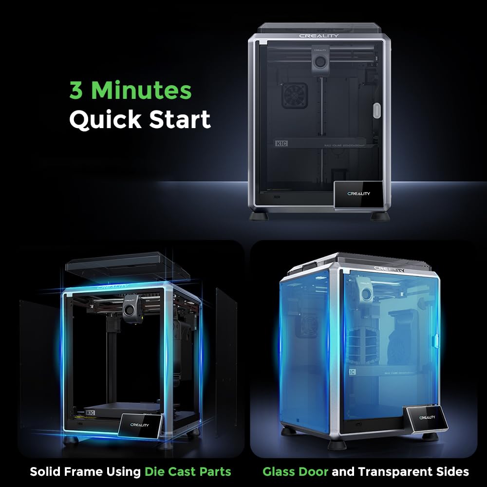 Creality  3D Printer, 2024 New Version 3D Printers with 600mm/s Fast Printing Speed, Support Carbon Fiber Filament 300℃ High-Temp Print, Auto Leveling and Clog-Free Direct Extruder: K1C
