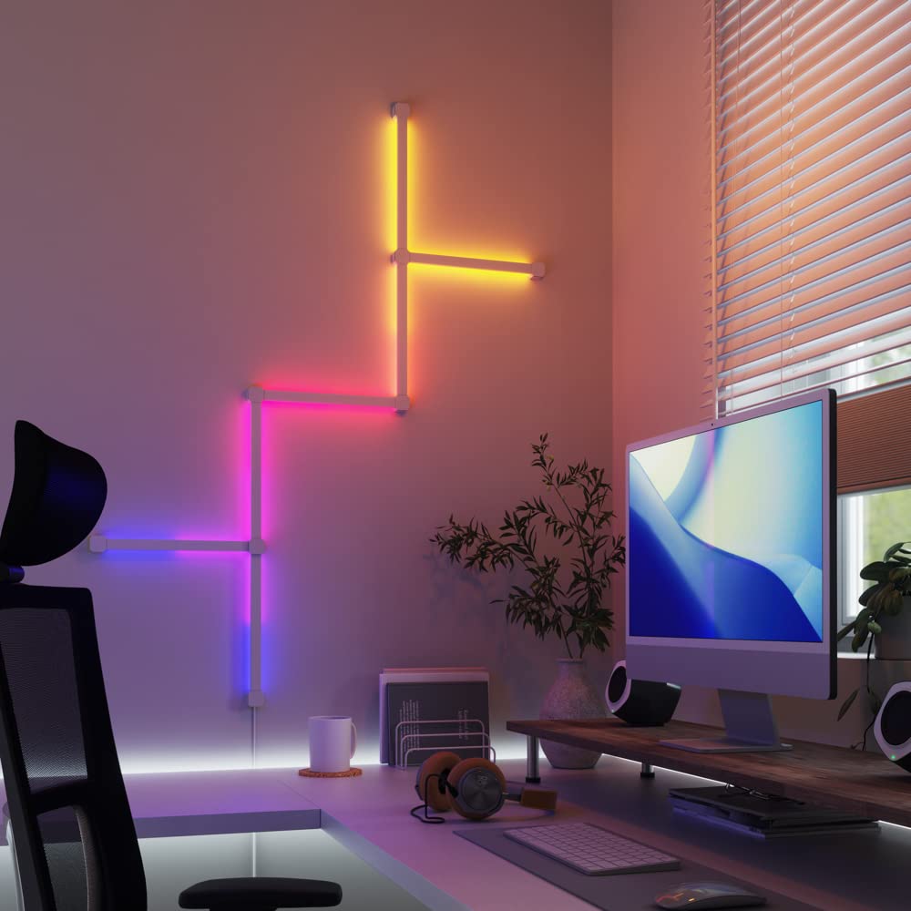 Nanoleaf Lines WiFi Smart RGBW 16M+ Color LED Dimmable Gaming and Home Decor Wall Lights Expansion Pack (3 LED Light Lines) (): 90 Degree Expansion (3 Pack)