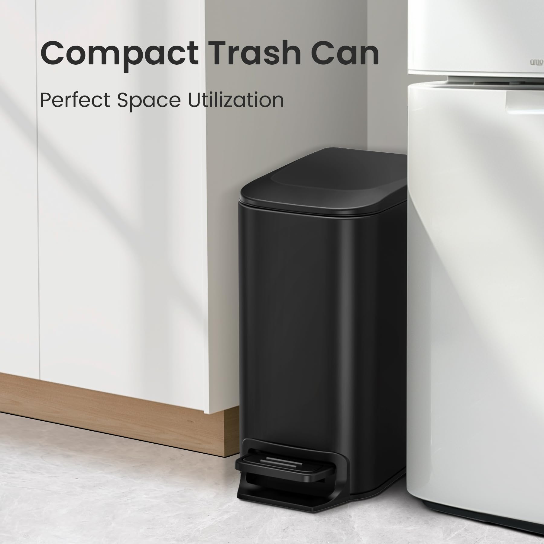 Cesun Small Bathroom Trash Can with Lid Soft Close, Step Pedal, 6 Liter / 1.6 Gallon Stainless Steel Garbage Can with Removable Inner Bucket, Anti-Fingerprint Finish (): Matt Black