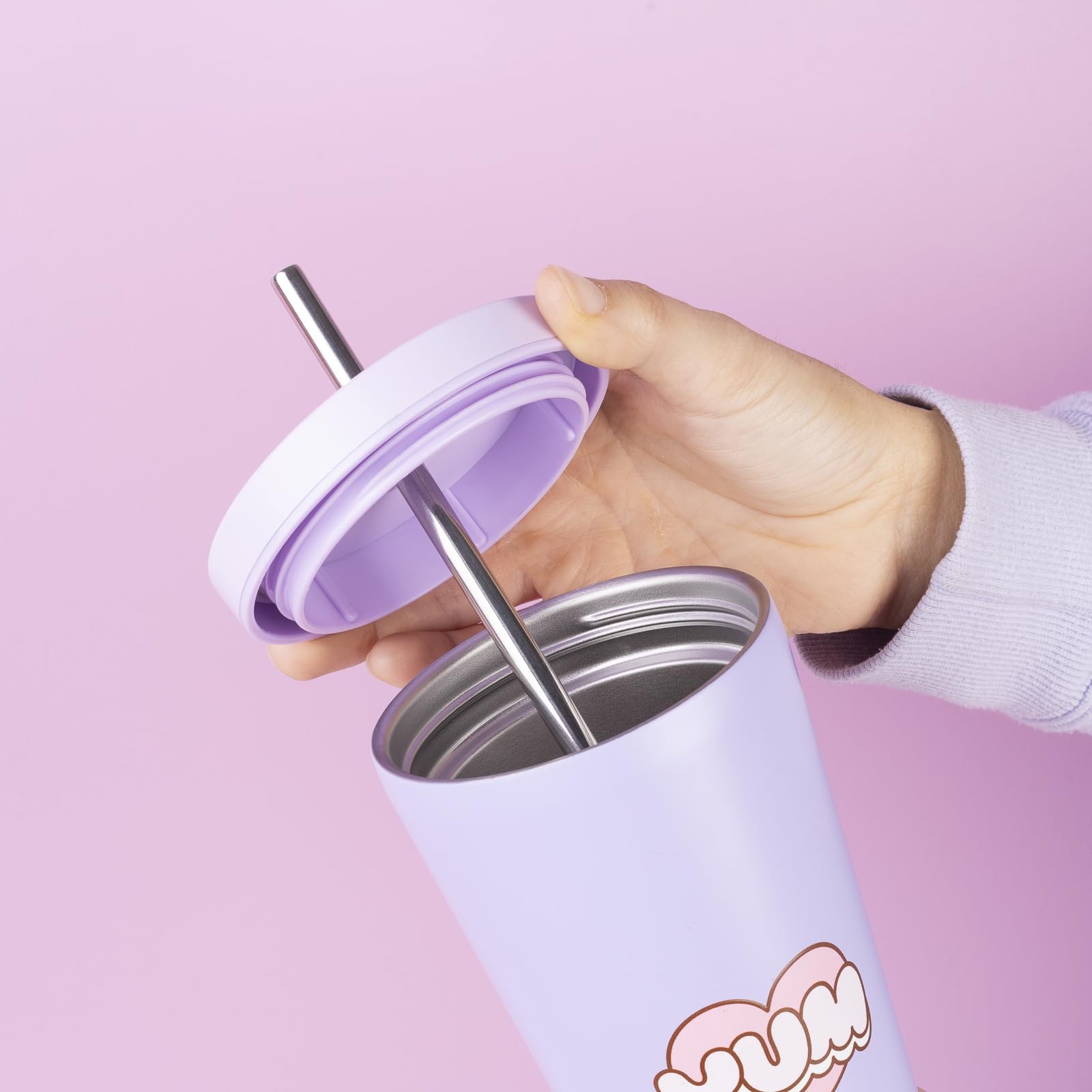 Grupo Erik Pusheen Insulated Tumbler with Lid and Straw - 18.6 oz Tumbler Cup with Straws - Leak Proof Stainless Steel Tumbler - Travel Coffee Tumbler - Includes Cleaning Brush