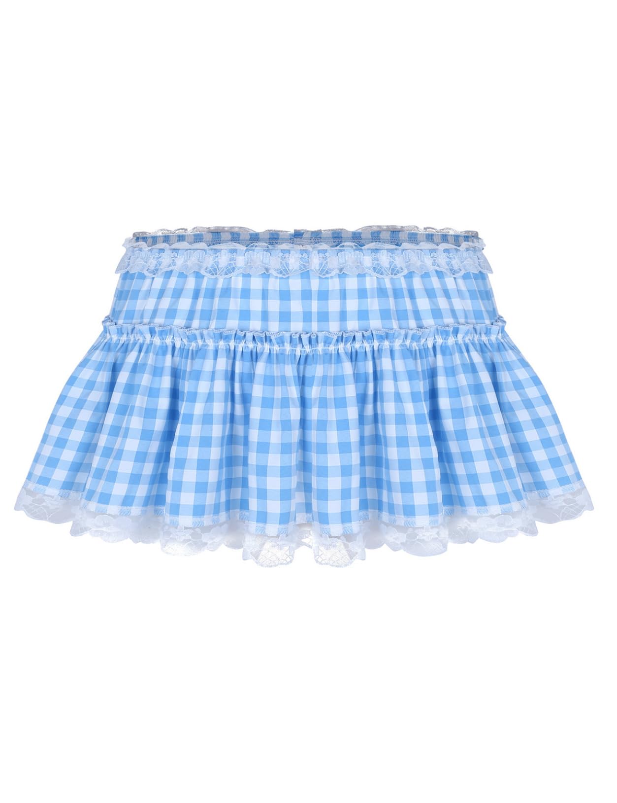 inlzdz Womens Lace Micro Mini Plaid Skirt Adults Sissy Crossdress Lingerie Lace Hem A-line Pleated Mini Skirt
