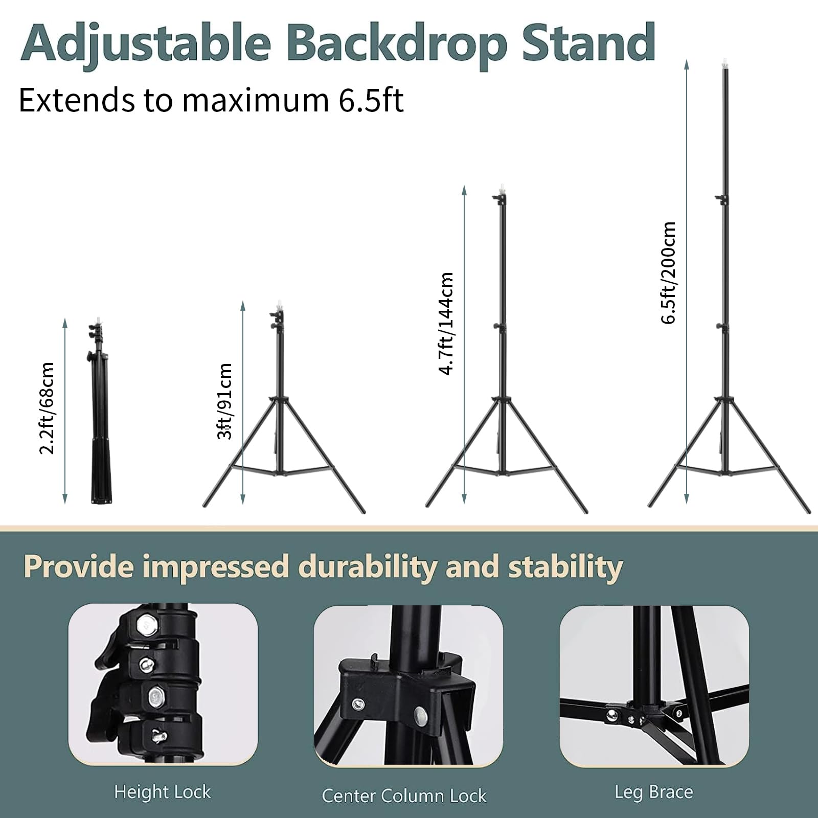 FOTOCREAT Backdrop Stand Kit 10x6.5ft Adjustable Photography Photo Studio Background Support System with Carry Bag and,4 Backdrop Clip for Photoshoot,Parties,Wedding,Birthday,Baby Photo Shoot: 6.5X6.5FT