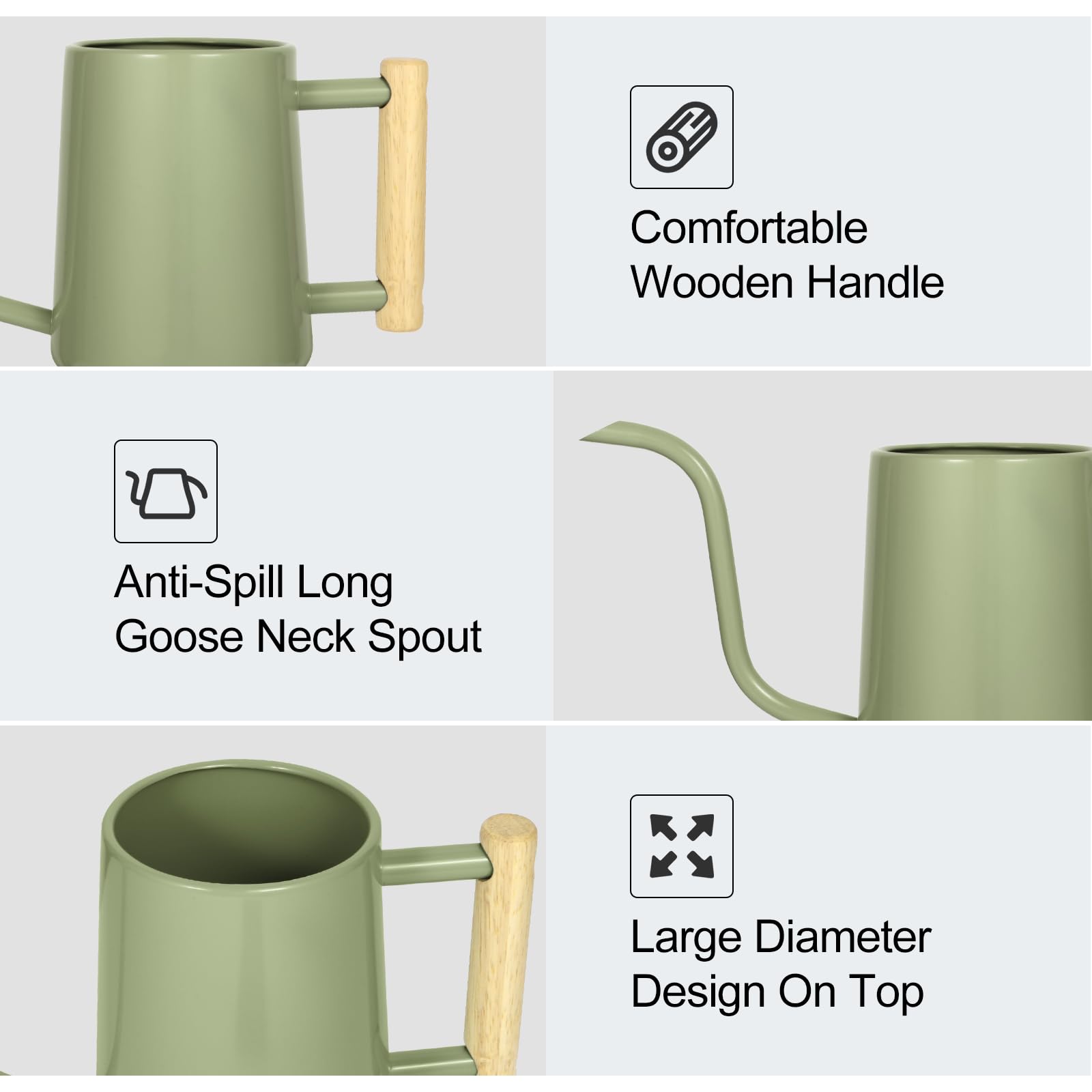 Watering Can Indoor Plants, 35 oz/1000 ml Metal Stainless Steel Watering Can Pot with Long Spout for Indoor House Plants Bonsai Outdoor Garden Flower Decorative (): Sage Green