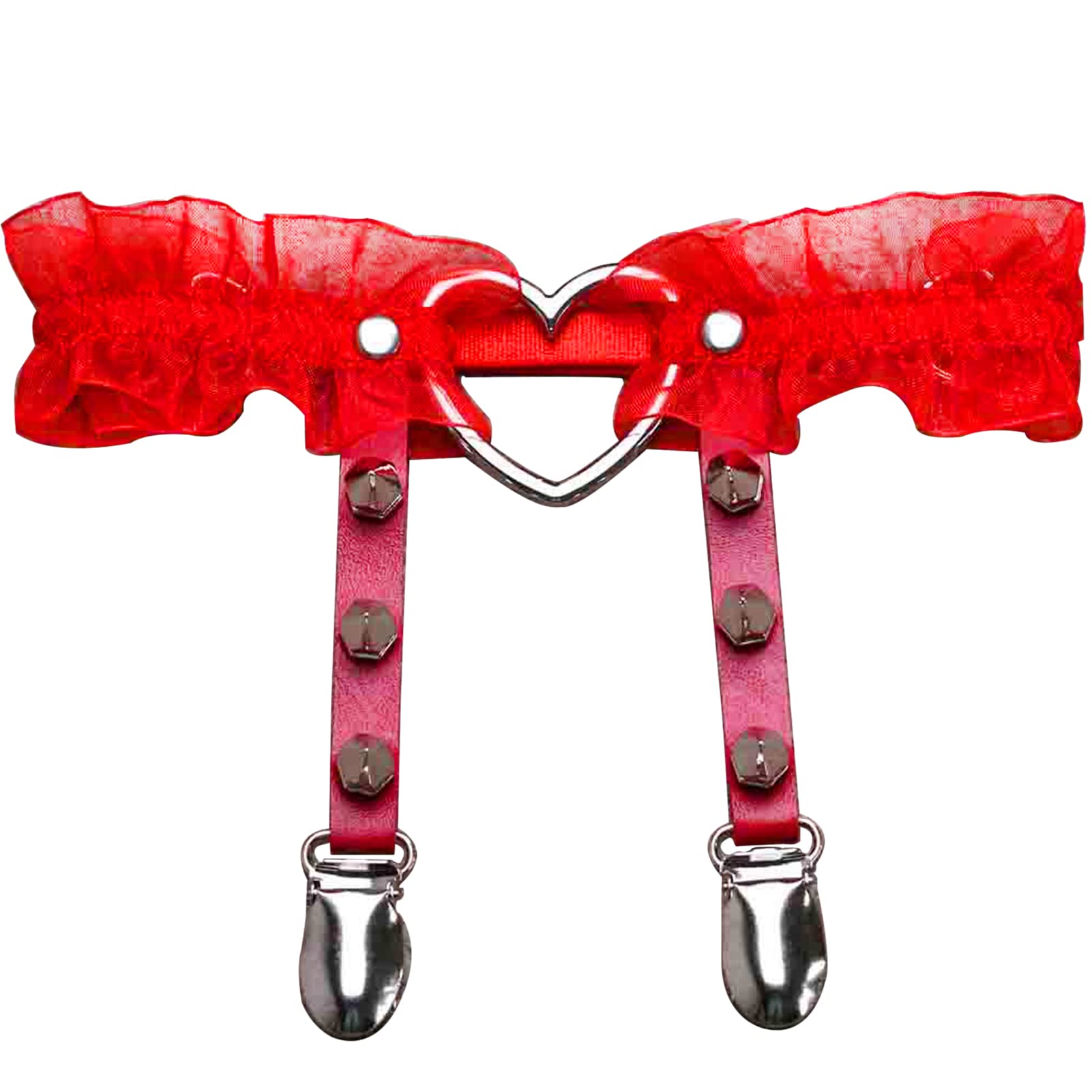 Adove Women Adjustable Leather Thigh Garter,Lace Heart Shaped Leg with Clips punk goth for thigh high socks: Red 2p Sdwd-red-2p