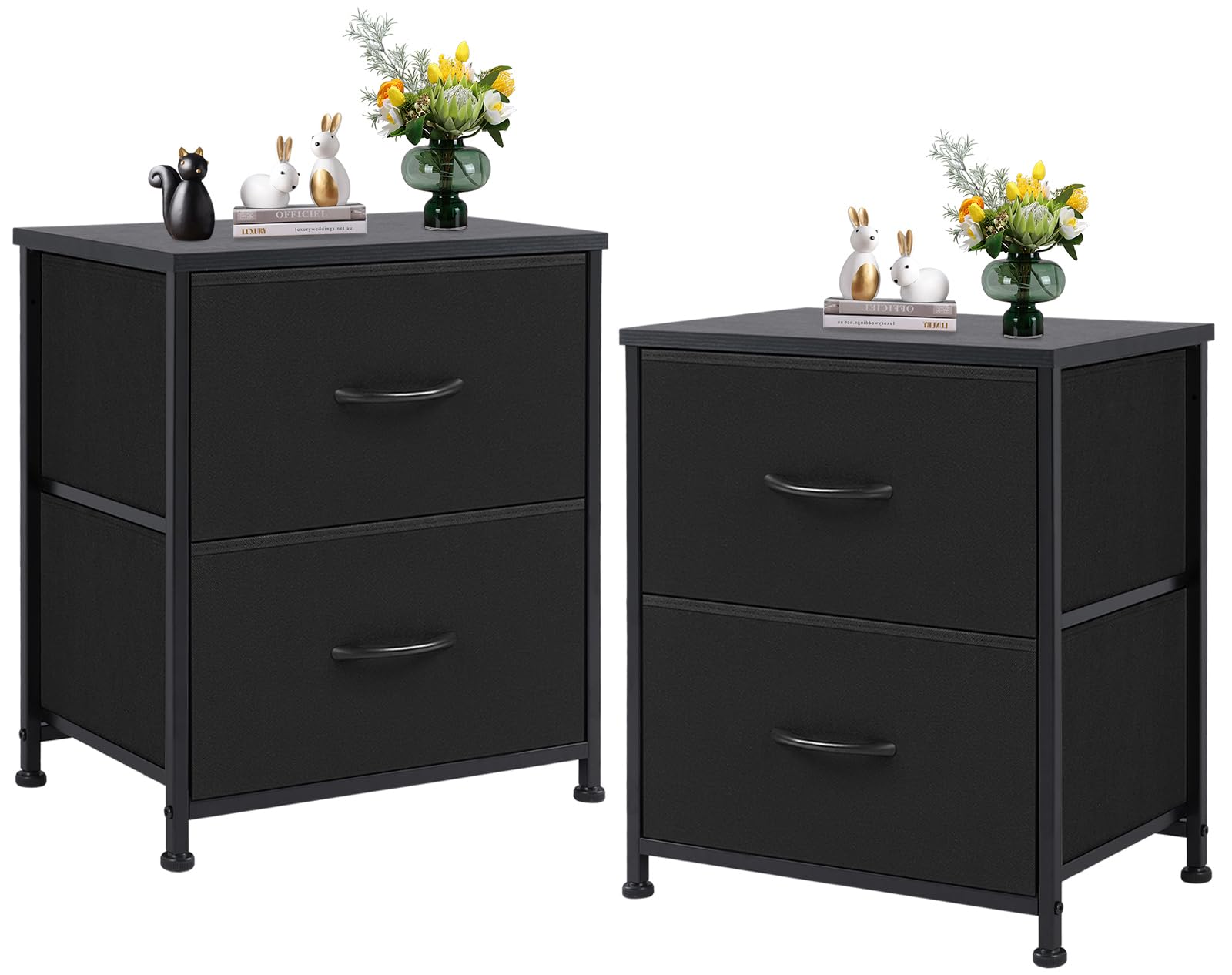 Sweetcrispy Nightstand Set of 2 with 2 Storage Drawers, 20" Height Small Bed Side Furniture End Table, Wooden Top Fabric Cabinet Kids Mini Dresser for Bedroom, Closet, Entryway, College Dorm