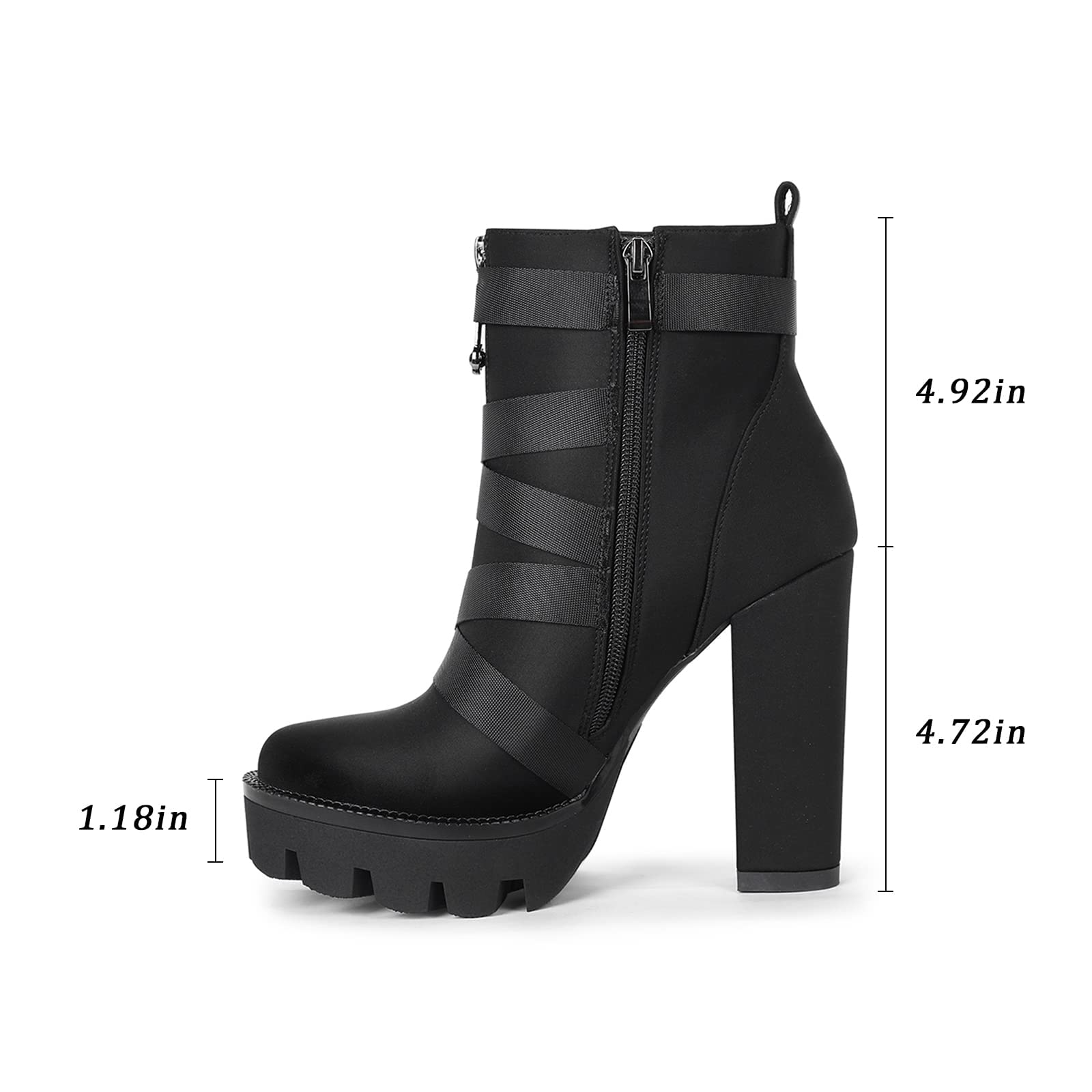 wetkiss Platform Boots for Women, Heeled Combat Boots Chunky Heel Booties Round Toe Lace Up High Heel Ankle Boots: 9.5 Lycra Black