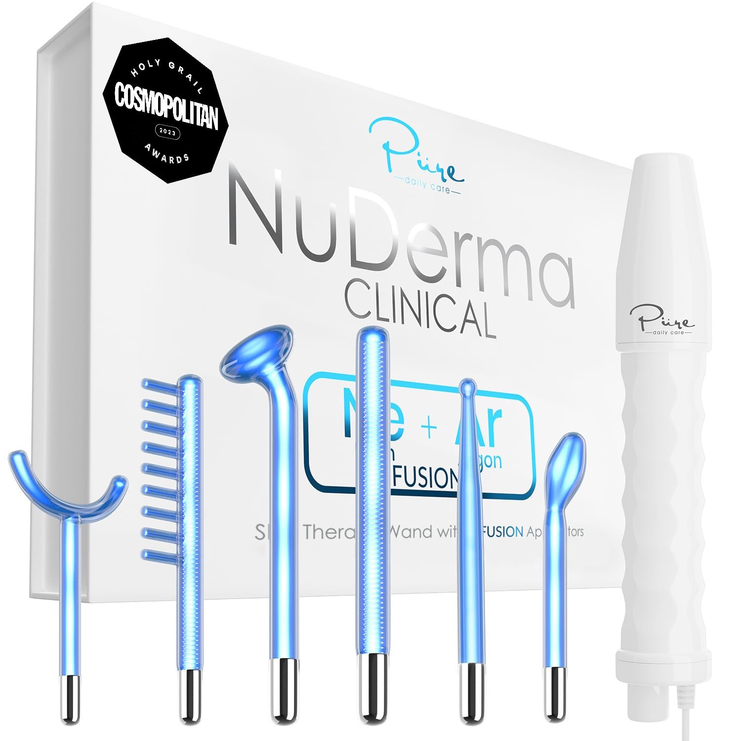 NuDerma Clinical Skin Therapy Wand - Portable Skin Therapy Machine w 6 Fusion Neon + Argon Wands – Anti Aging - Clarifying - Skin Tightening & Radiance - Wrinkle Reducing thumbnail 1
