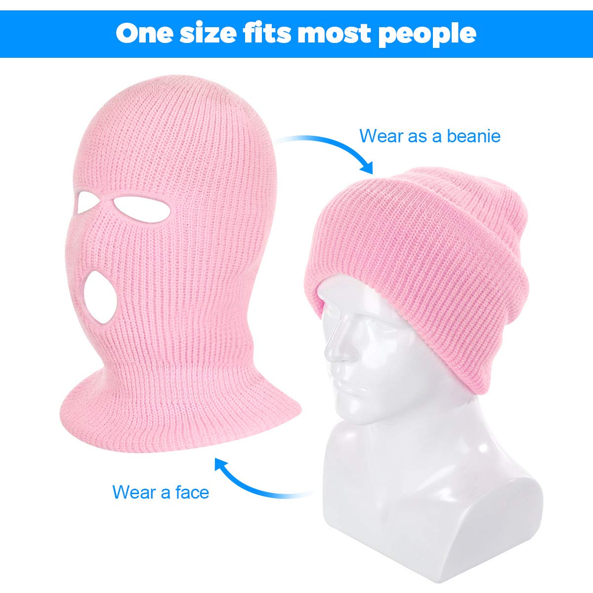 2 Pieces 3-Hole Full Face Mask Cover Ski Mask Winter Balaclava Cap Knitted Face Cover for Winter Outdoor Sports: One Size Pink+hotpink