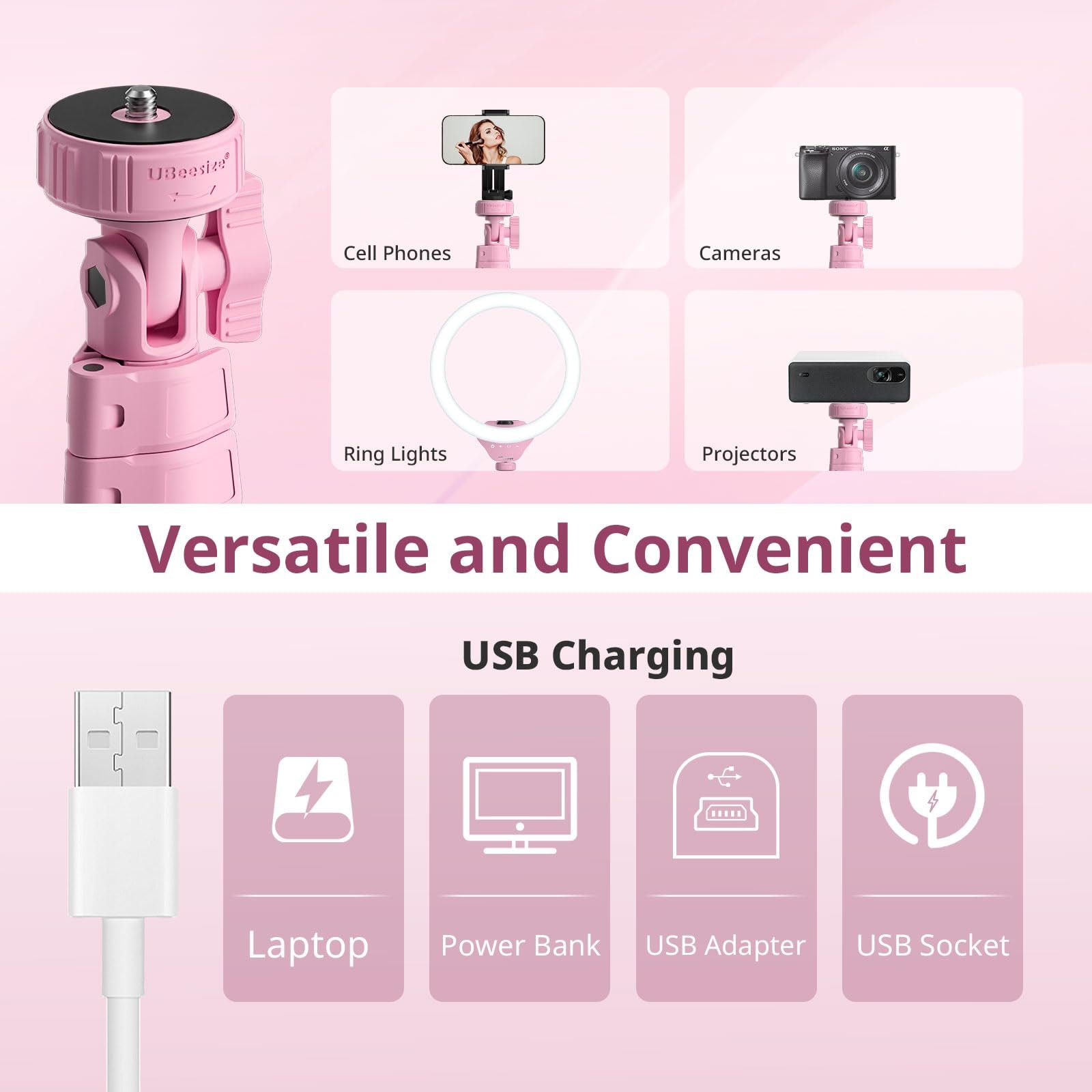 UBeesize 12'' Selfie Ring Light with 62’’ Tripod Stand for Video Recording, Live Streaming(YouTube, Instagram, TIK Tok), Compatible with Phones, Cameras and Webcams - Image 6