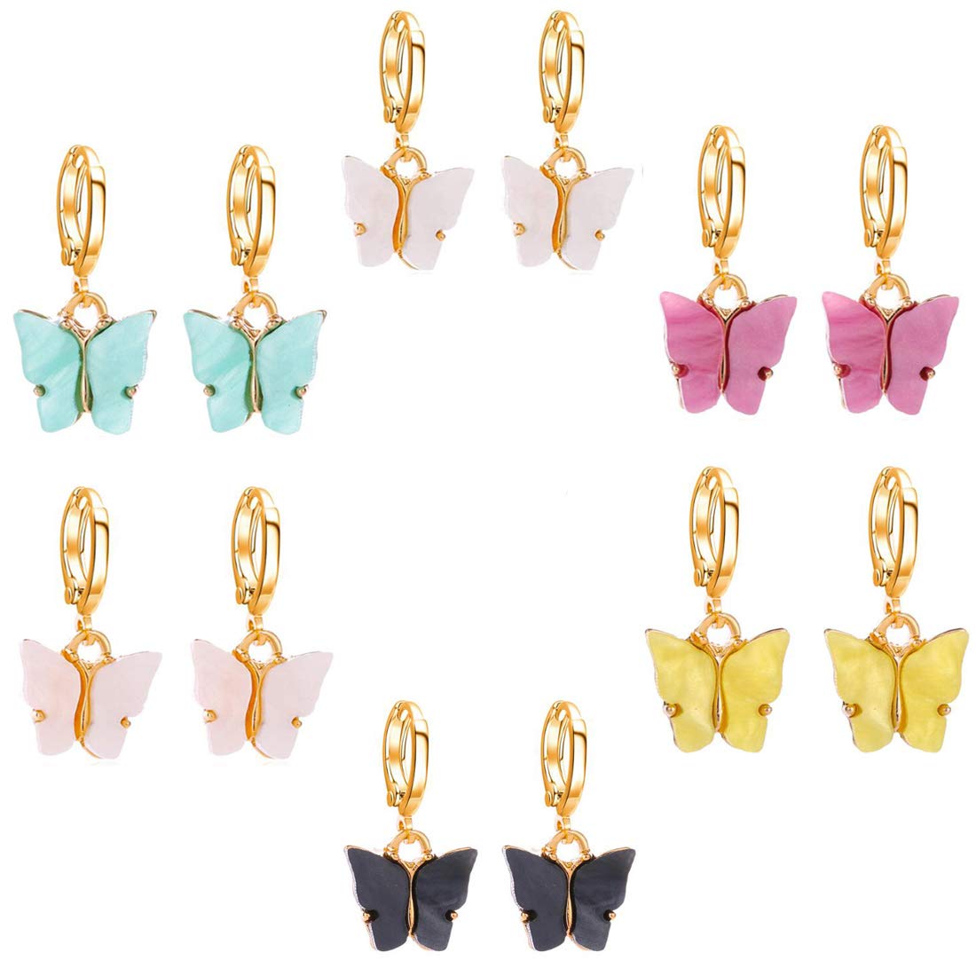 Butterfly Hoop Earrings, DORAFO Gold Plated Acrylic Butterfly Huggie Dangle Earrings, Cute Butterflies Earrings Set for Women Girls thumbnail 1