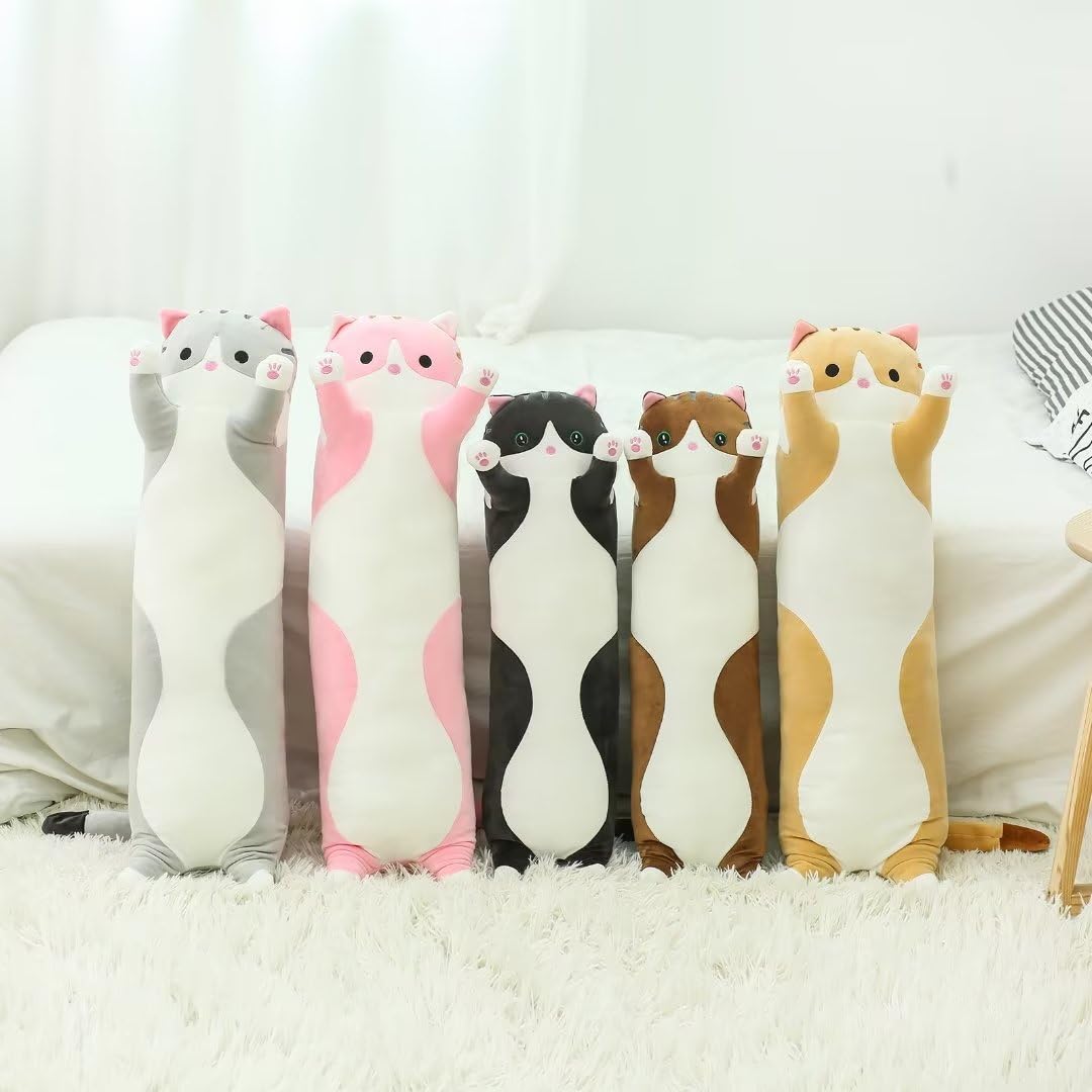 SHINUOER Long Cat Plush Pillow Cat Body Pillow,Black Cat Stuffed Animal Soft Plushies Kawaii Stuffed Kitten Plush Toy for Kids Girlfriend(Black, 35.4Inch)