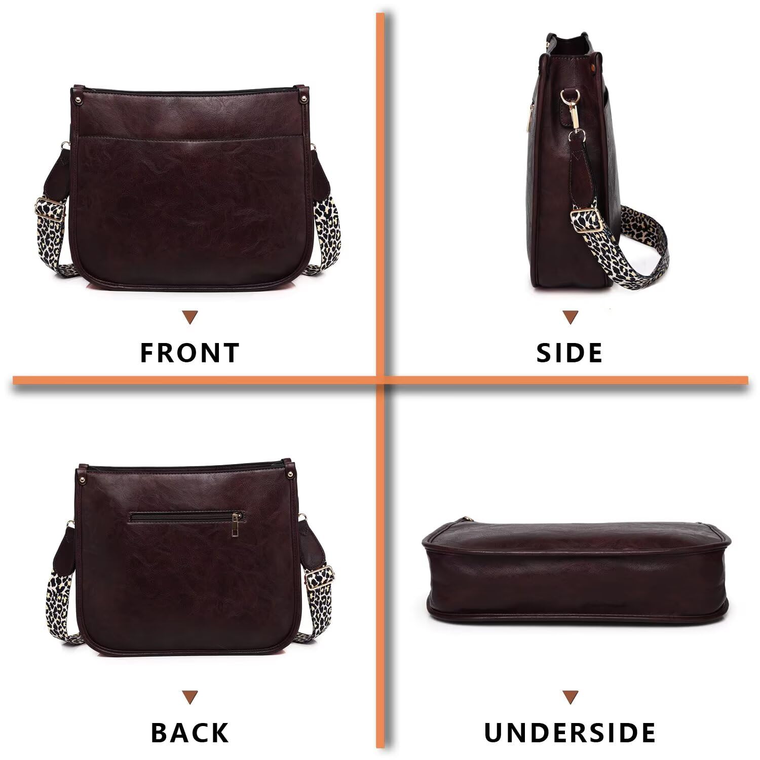 AUYOCO Vegan Leather Crossbody Bags for Women, Crossbody Purse with Guitar Strap Zipped Pockets Handbag Shoulder Bag