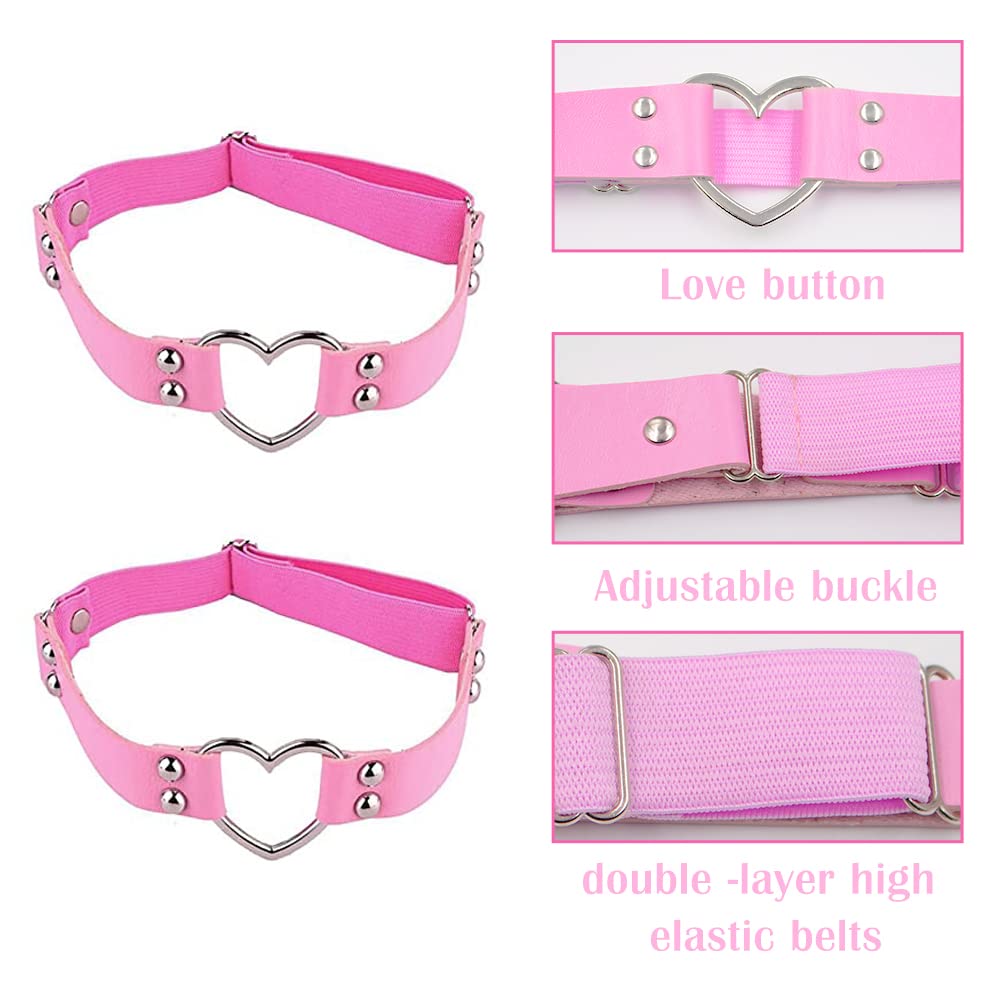 BaBakiak 2PCS Leather Heart Garter - Adjustable Leg Ring for Cosplay, Spike Party: BaBakiak 2PCS Leather Heart Garter - Adjustable Leg Ring for Cosplay, Spike Party