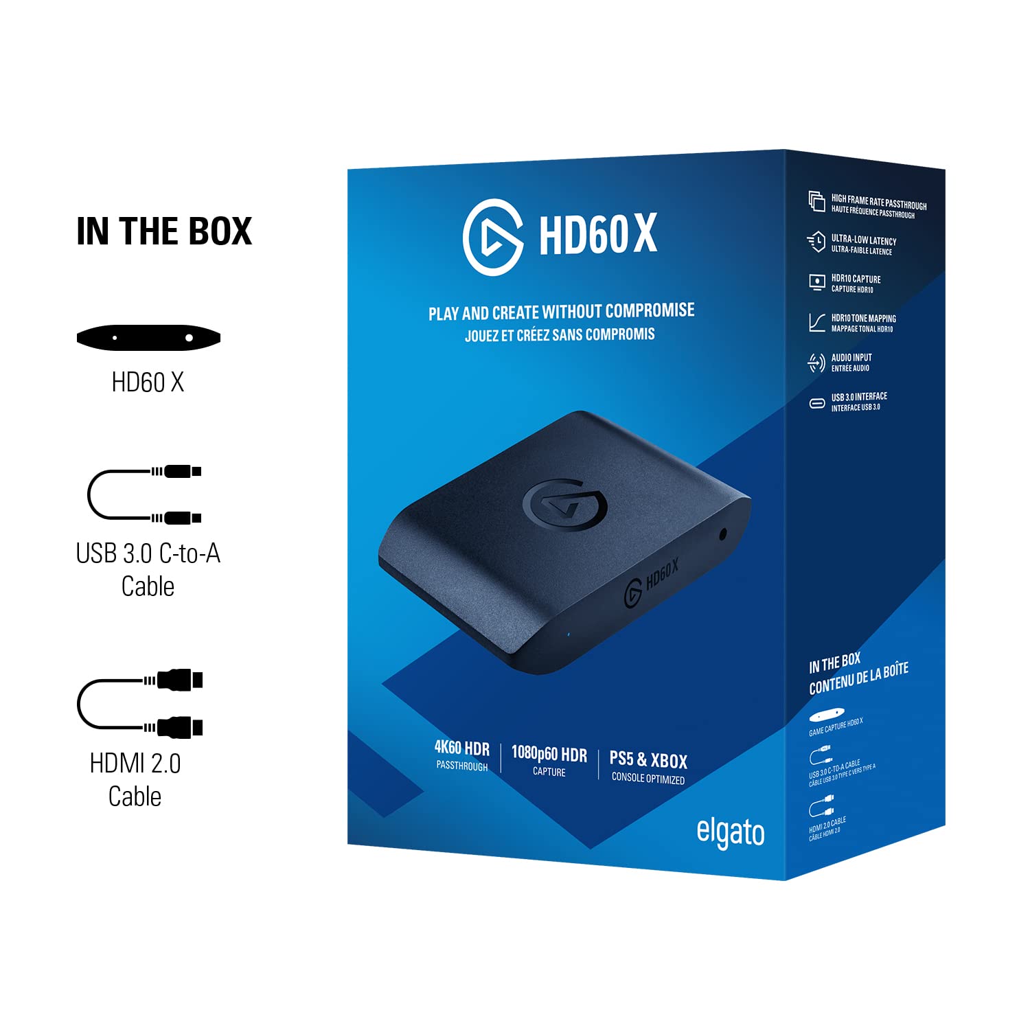 Elgato  - Stream and Record in 1080p60 HDR10 or 4K30 with Ultra-low Latency on PS5|Pro, PS4|Pro, Xbox Series X/S, Xbox One X|S, Nintendo Switch 2, in OBS and More, Works with PC and Mac: HD60 X