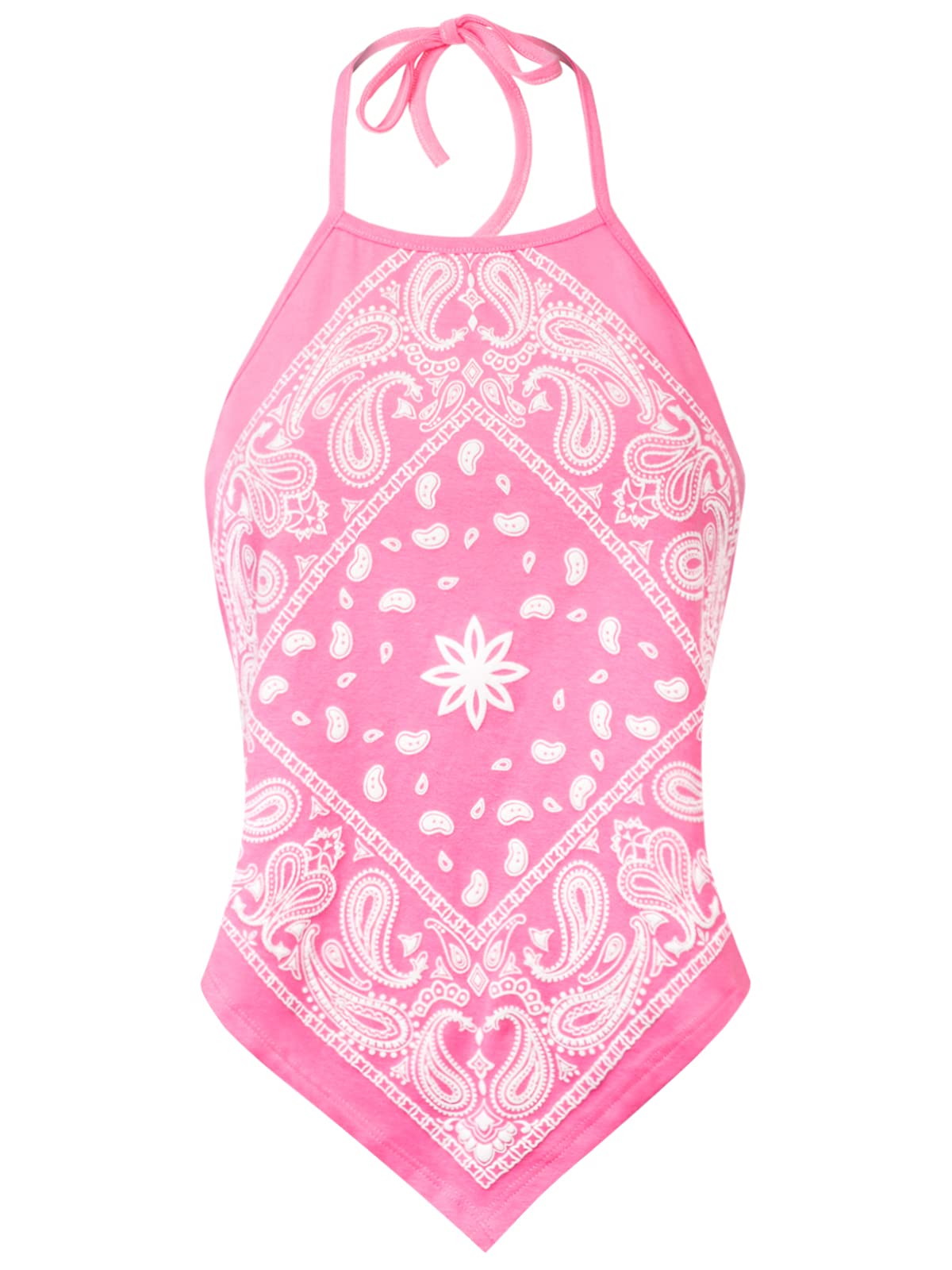 Design by Olivia Women's Sexy Paisley Bandana/Tie dye Halter Top Shirt- Made in USA: Large Candy Pink