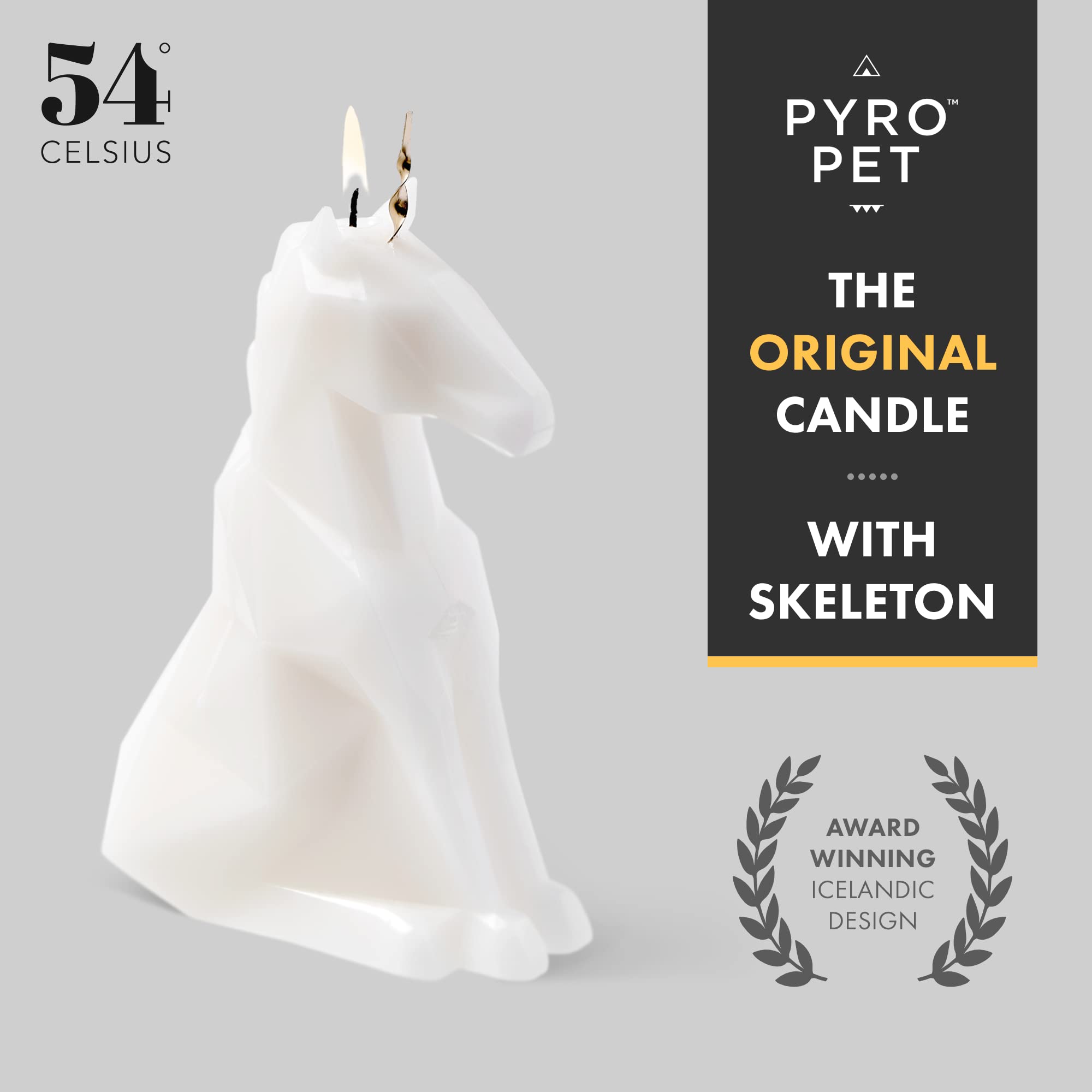 PyroPet Einar Unicorn Candle (White, Scented) - Metallic Skeleton | Halloween Decor | Gift for Unicorn Fans | 16-Hr Burn | 5.1x2.6x8 in