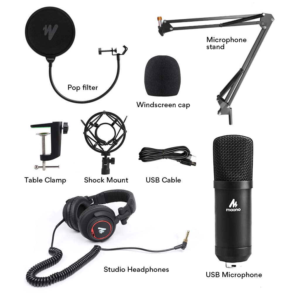 MAONO Microphone with Studio Headphone Set 192kHz/24bit Vocal Condenser Cardioid Podcast Mic Compatible with Mac and Windows, YouTube, Gaming, Live Streaming, Voice-Over (): AU-A04H