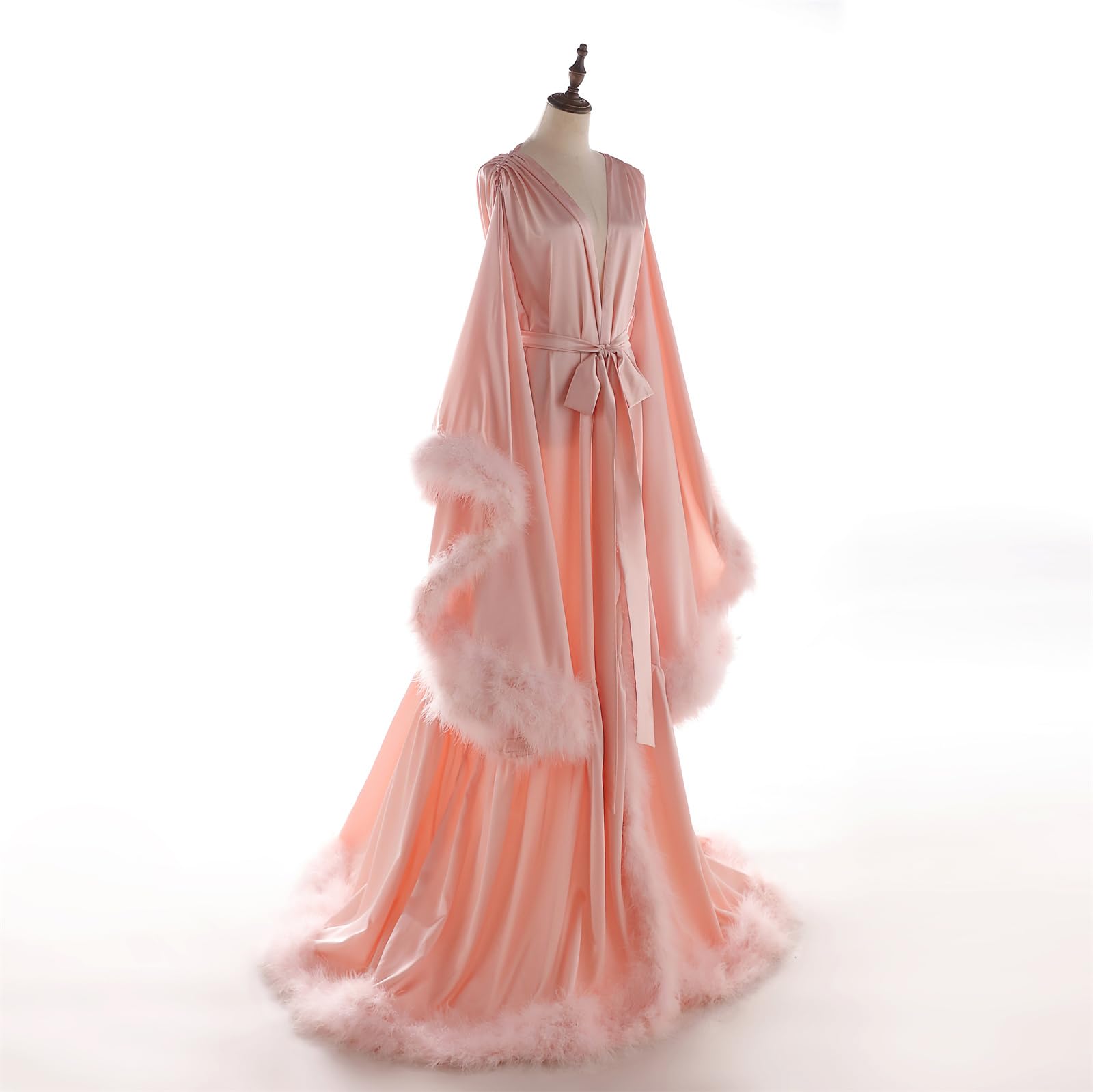 Daily Life Mall Women's Feather Bridal Robes Old Hollywood Maternity Photoshoot Nightgown Silk Bathrobe Long Lingerie: X-Small H-black
