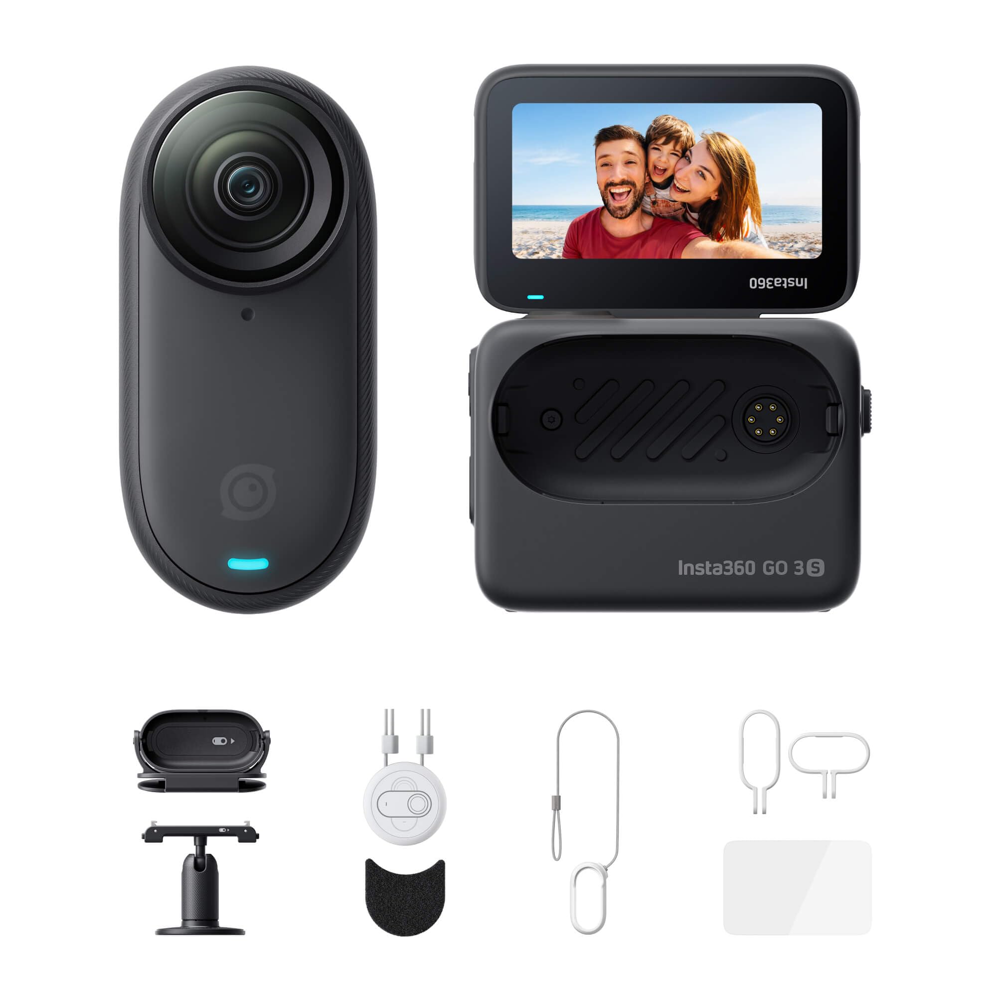 Insta360 GO 3S - 128 GB Black 4K Tiny Portable Vlogging Camera, Hands-Free POVs, Mount Anywhere, Stabilization, 140 Min Battery Life, 10m Waterproof, Pet POV: Black Action Bundle
