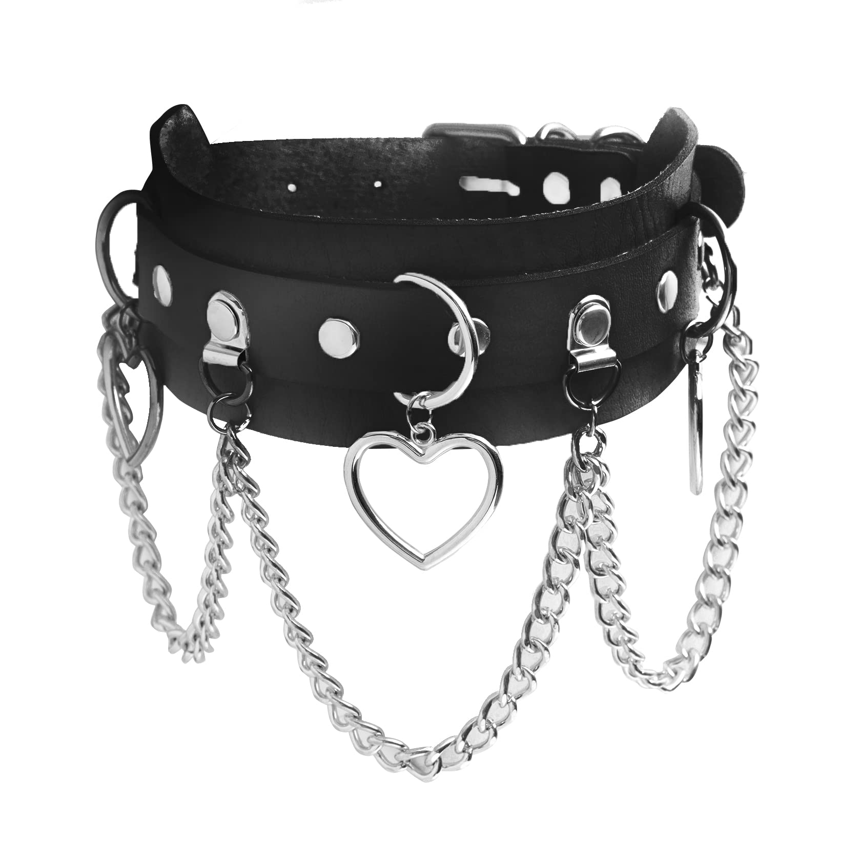 Manfnee Cool Punk Gothic Collar for Women and Men Black PU Leather Vingate Necklace Adjustable: H:1pcs
