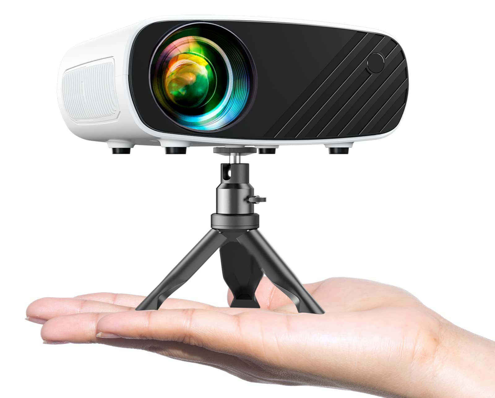 Mini Projector for iPhone, ELEPHAS 2024 Upgraded 1080P HD Projector, 8000L Portable Projector with Tripod, Movie Projector Compatible with Android/iOS/Windows/TV Stick/HDMI/USB: WhiteBlack
