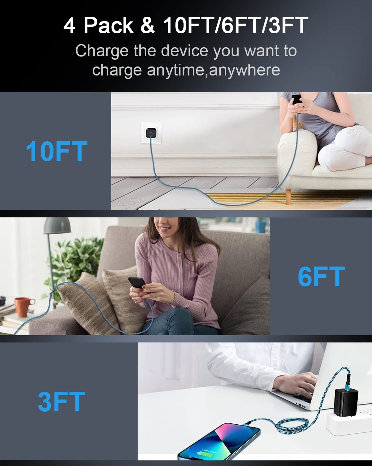 Lightning Charger-10Ft, 5Pack USB A to Lightning Cable for iPhone 14 Pro Max 14Pro 14 13 13Pro 12 Max 12Pro 11 Mini 11Pro SE X XR XS 8 Plus 7 6 6s Apple Certified Phone Charging Power Cord Wire