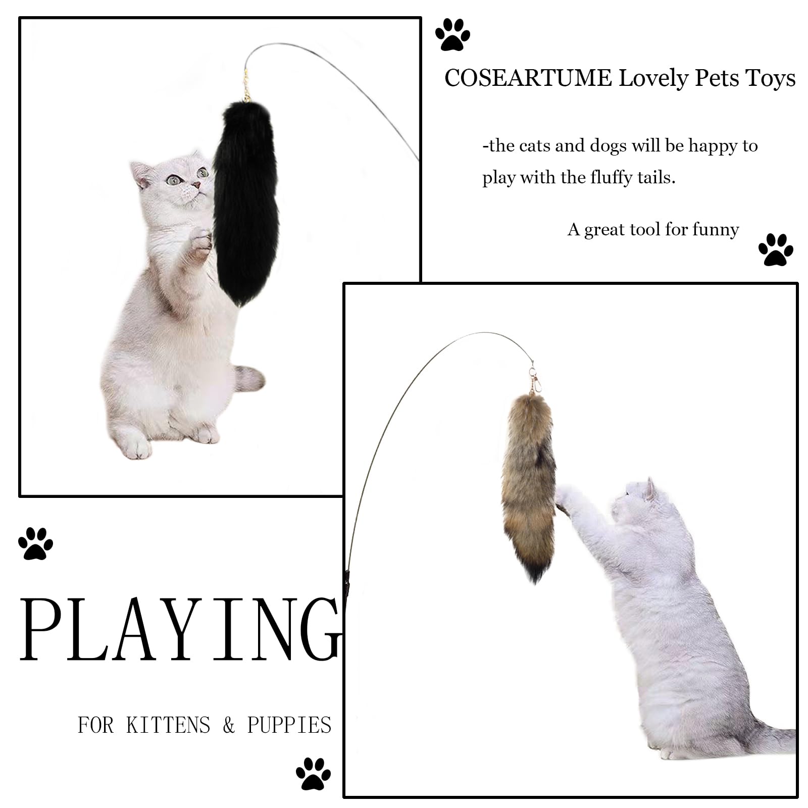 COSEARTUME Fluffy Therian Cat Wolf Tail Real Fox Fur Keychain Cosplay Toy Bag Keyring Halloween Costume for Kids Adult: Sunny Black