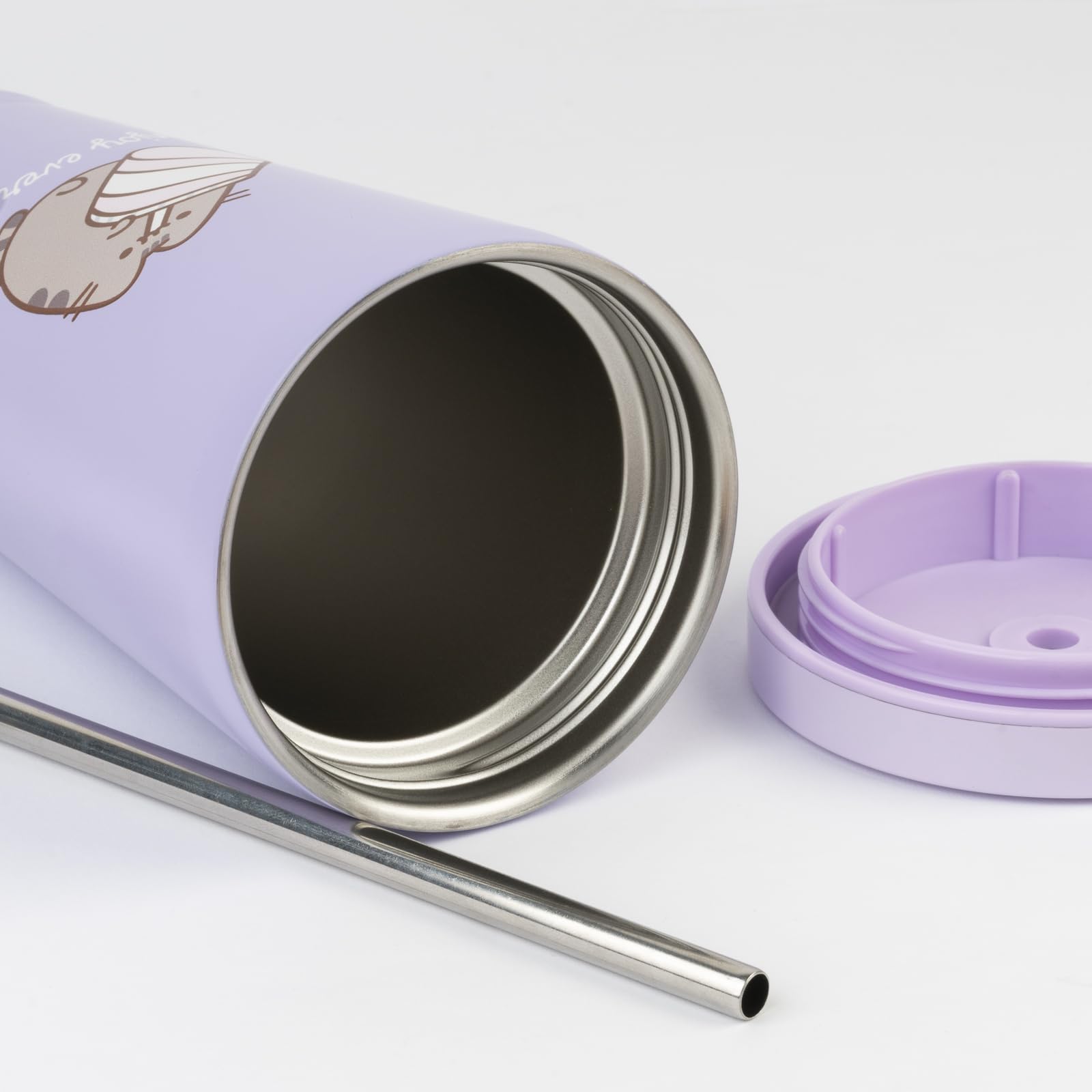 Grupo Erik Pusheen Insulated Tumbler with Lid and Straw - 18.6 oz Tumbler Cup with Straws - Leak Proof Stainless Steel Tumbler - Travel Coffee Tumbler - Includes Cleaning Brush