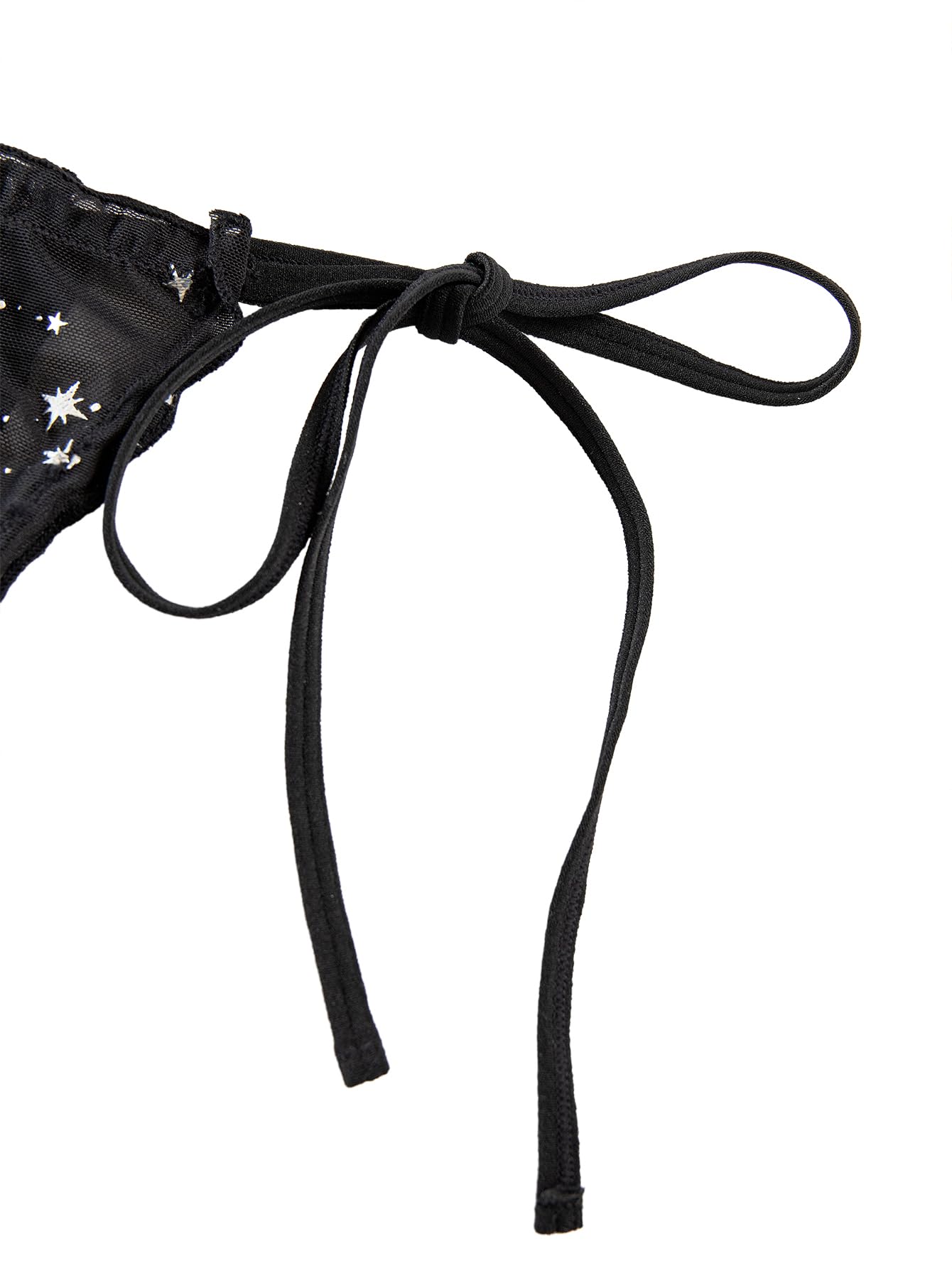 Lilosy Sexy Stretch Ruffle Tie Sheer Mesh Lingerie Set Outfits: X-Large Chiffon Star Black
