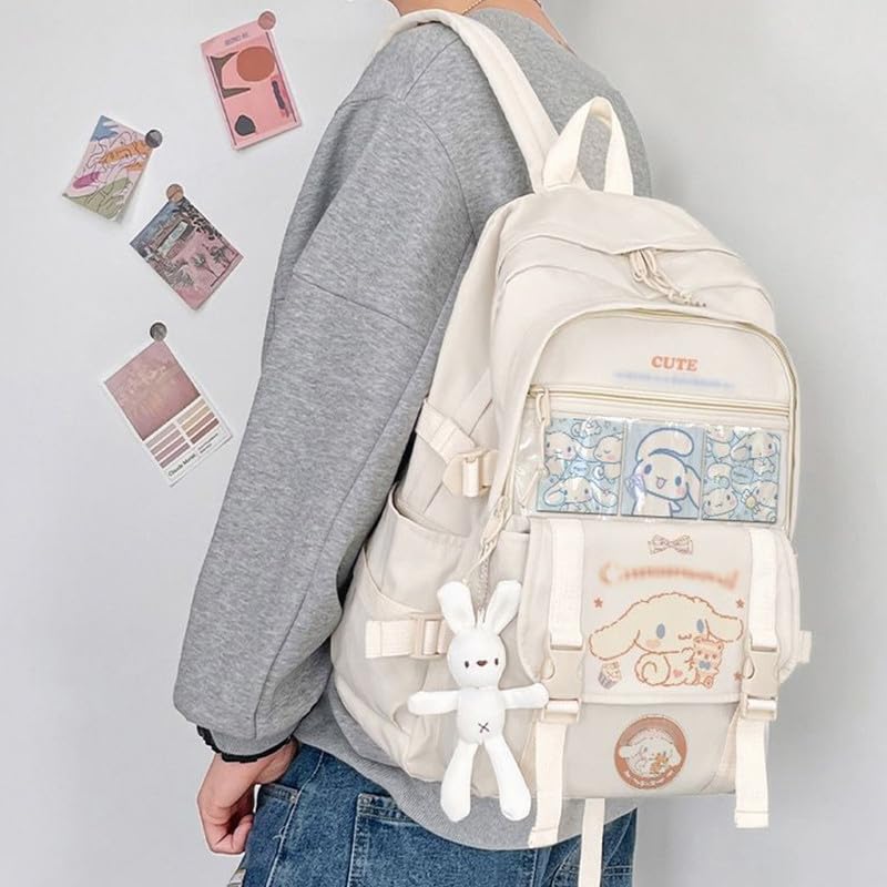 ALORVE Backpack Cute Anime Student Schoolbag Cartoon Casual Travel Bag for Boys and Girls School Season Backpack (): White