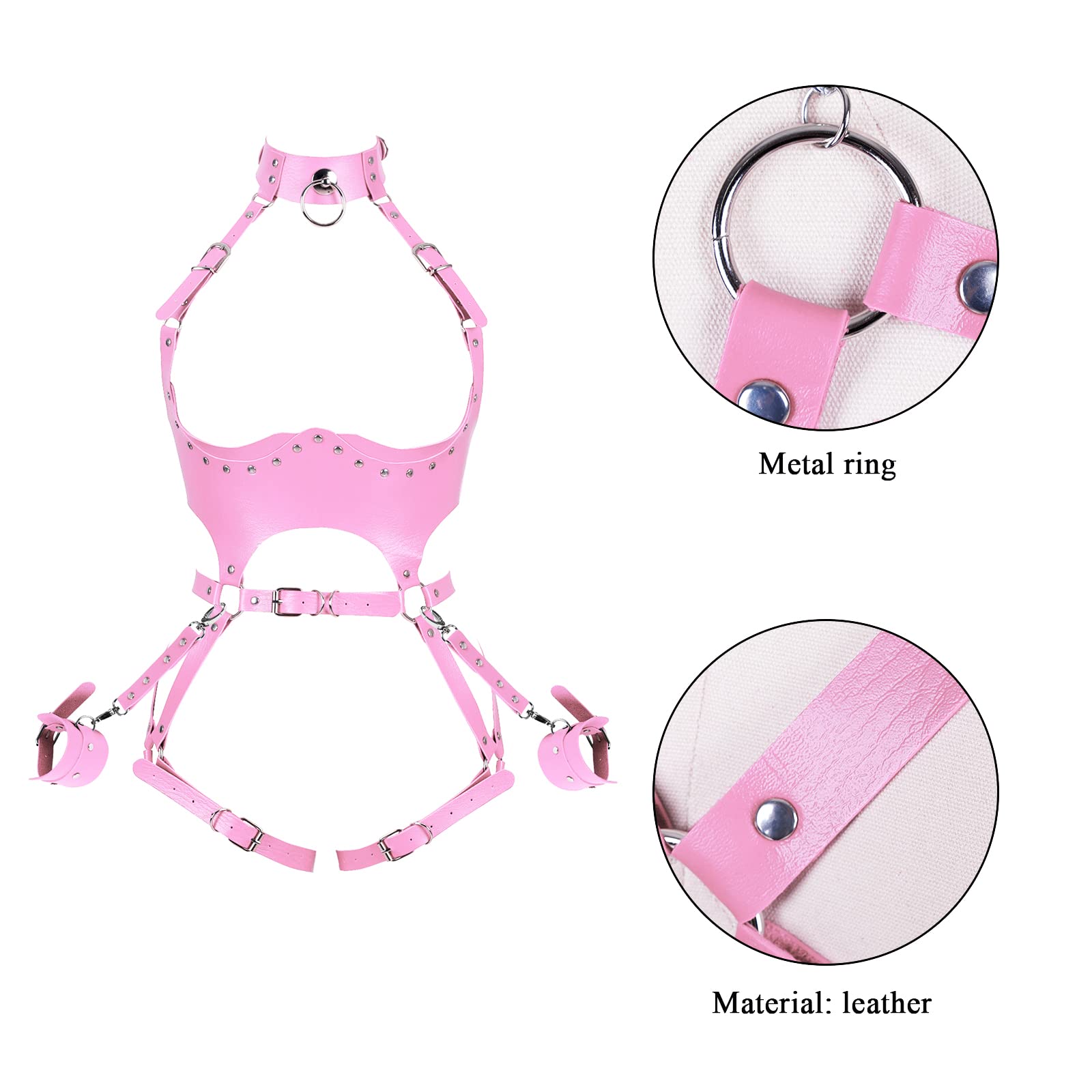 Waist Garter belt Punk Full body harness for women Photography Dance Rock Halloween Leather cage Chest strap set: Pink