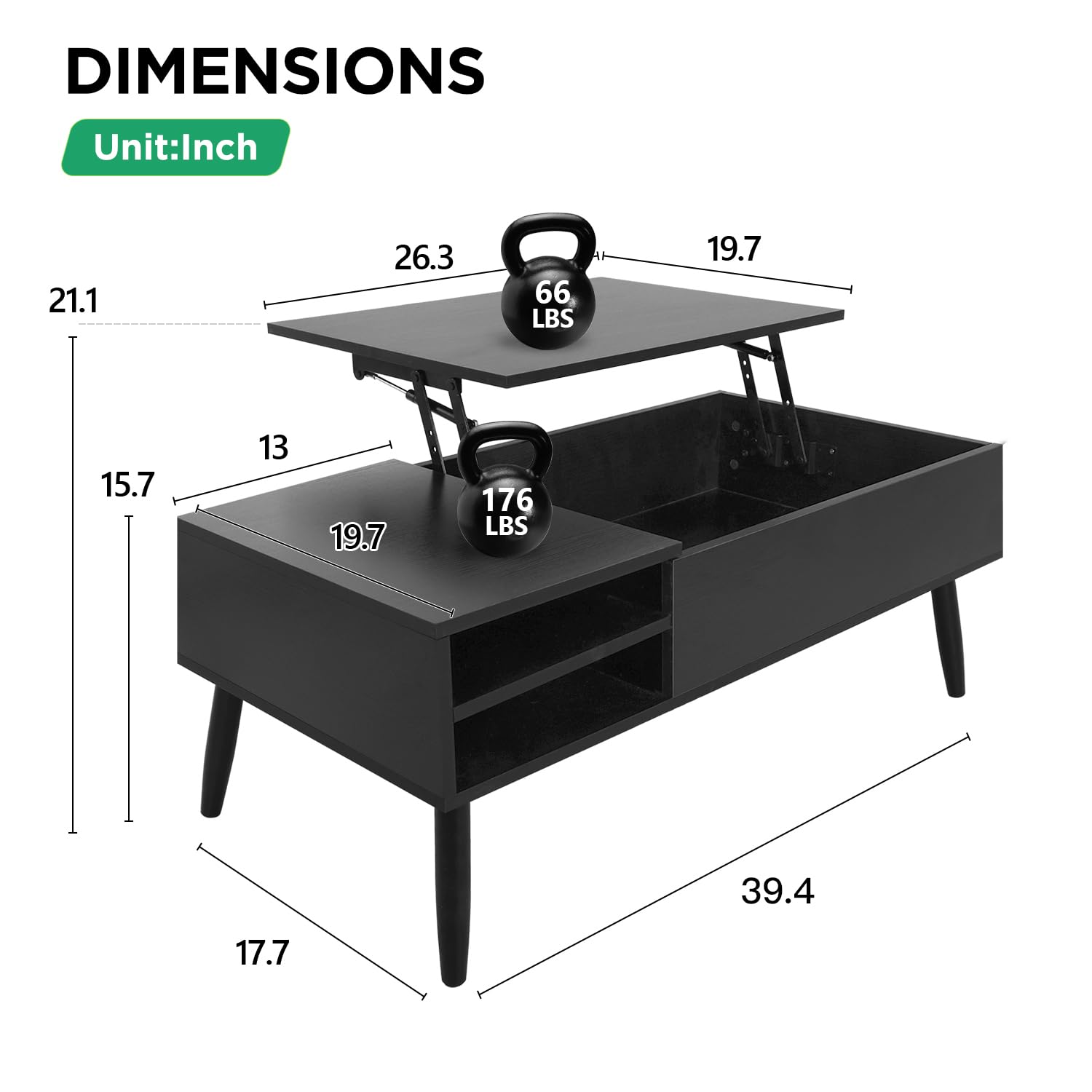 PayLessHere Lift Top Coffee Table with Adjustable Storage and Hidden Compartment Small Wood Coffee Table Center Table for Home Living Room Office Apartment Reception Room,: Black