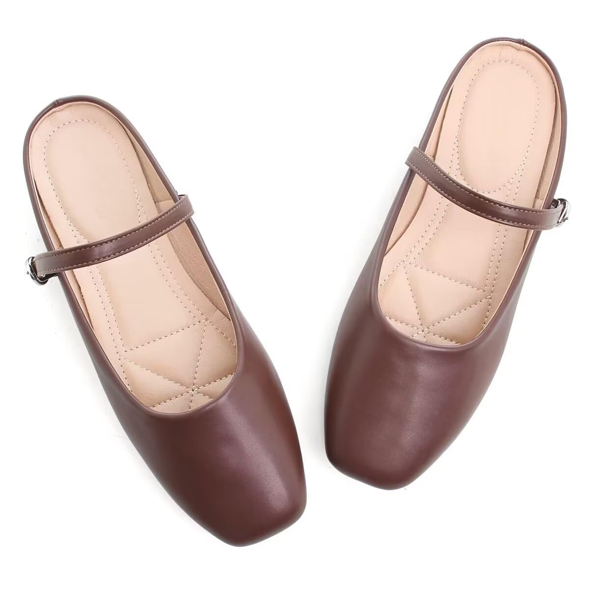 VFDB Women Mules Elegant Dressy Flats Closed Toe Microfiber Leather Shoes Adjustable Buckle Strap Mary Jane Casual Office Shoes thumbnail 2