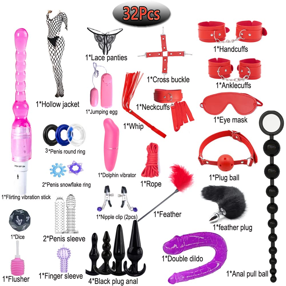 32Pcs SM Bondage Restraint Vibrator Silicone Anal Plug Dildo Sex Toys for Butt plug2 Color: 32Pcs SM Bondage Restraint Vibrator Silicone Anal Plug Dildo Sex Toys for Butt plug2 Color