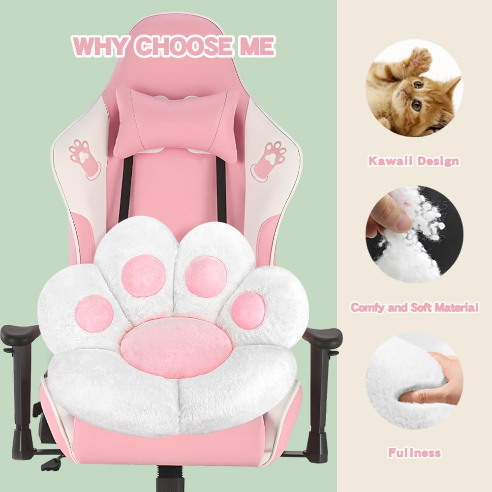 MOONBEEKI Cat Paw Cushion Chair Comfy Kawaii Plush Seat Cushions Shape Lazy Pillow for Gamer Chair 28"x 24" Cozy Floor Cute Seat Kawaii for Girl Worker Gift, Dining Room Bedroom Decorate Black: White 28 Inch