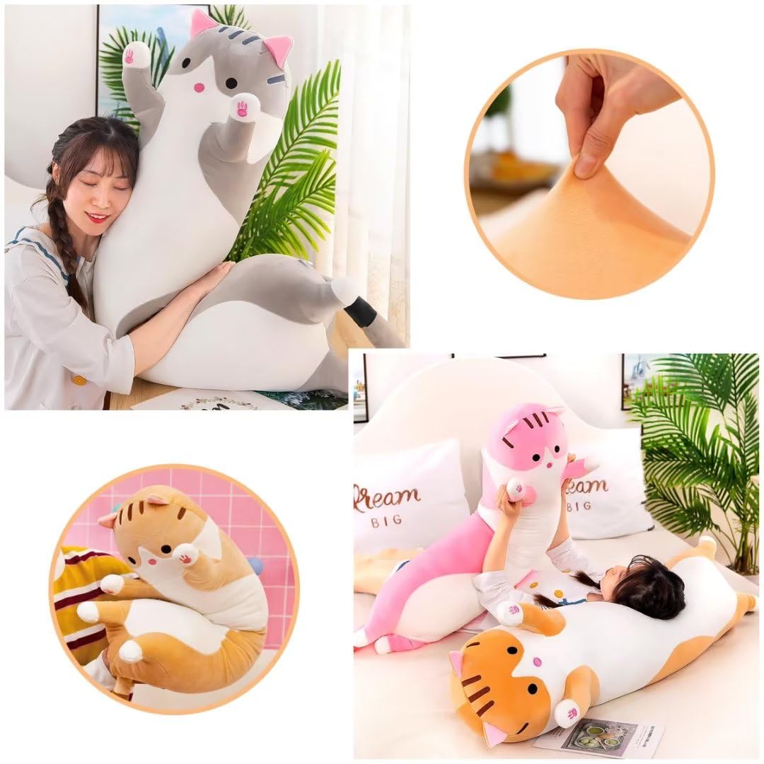 SHINUOER Long Cat Plush Pillow Cat Body Pillow,Black Cat Stuffed Animal Soft Plushies Kawaii Stuffed Kitten Plush Toy for Kids Girlfriend(Black, 35.4Inch)