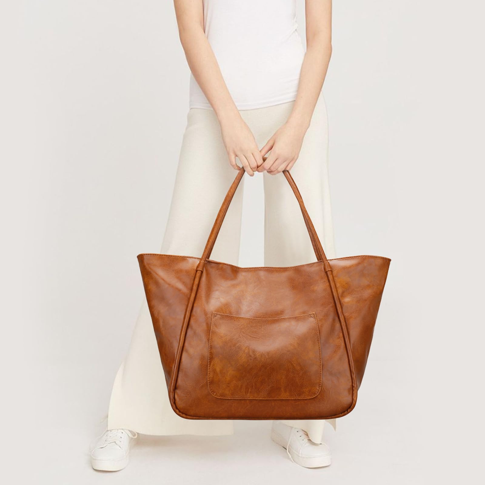 KKXIU Large Tote Bag for Women with Zipper Work Leather Travel Purse and Handbags