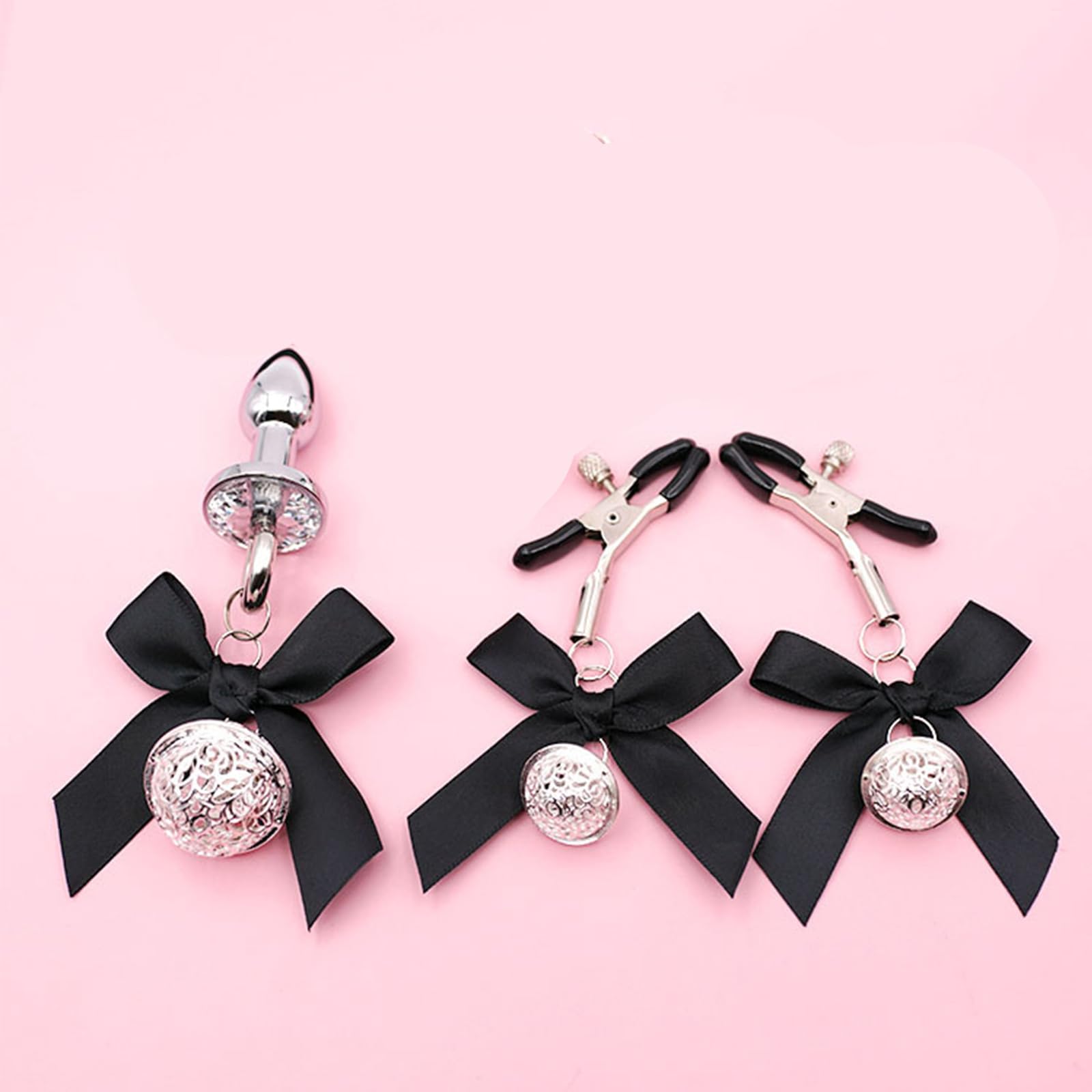 Luxury Stainless Steel Metal Anal Trainer Jewel Butt Plug SM Small Bell Adult Anal Plugs(M): B-Nipple Clip Mini
