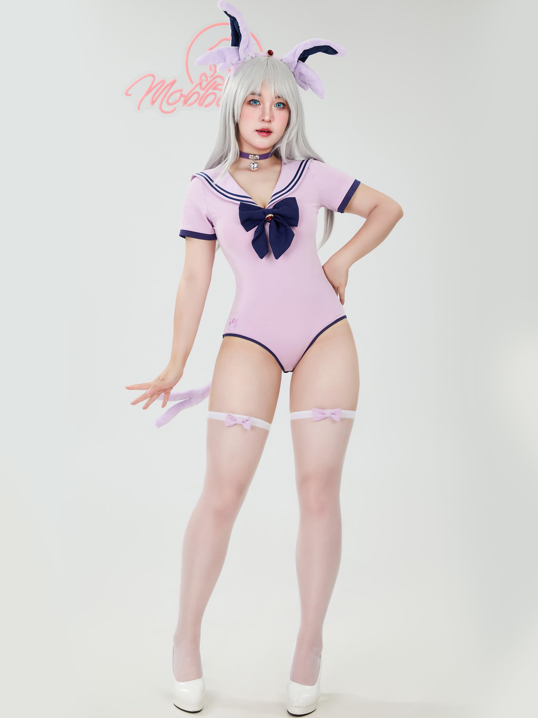 Mobbunny Women's Anime Cosplay Outfits Sailor Uniform Purple Bodysuit Pleated Skirt Set with Headband Choker Halloween: Small